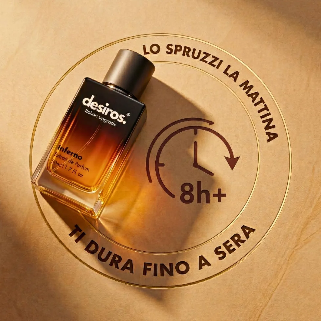 Desiros Inferno Estratto di Profumo Uomo 50ml 25% Oli Essenziali Note Agrumate Fresche Legnose