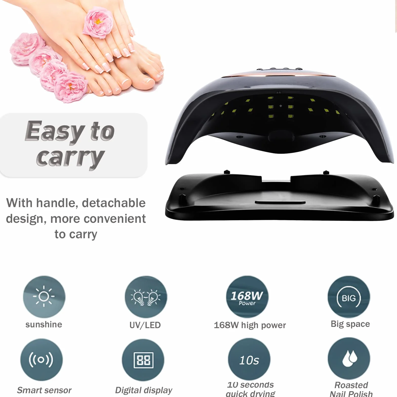 Lampada Unghie UV LED,168W Fornetto per Manicure/Pedicure Permanente Smalto Semipermanente 4 Timer con 10s/30s/60s/99s Display LED Automatico Sensore
