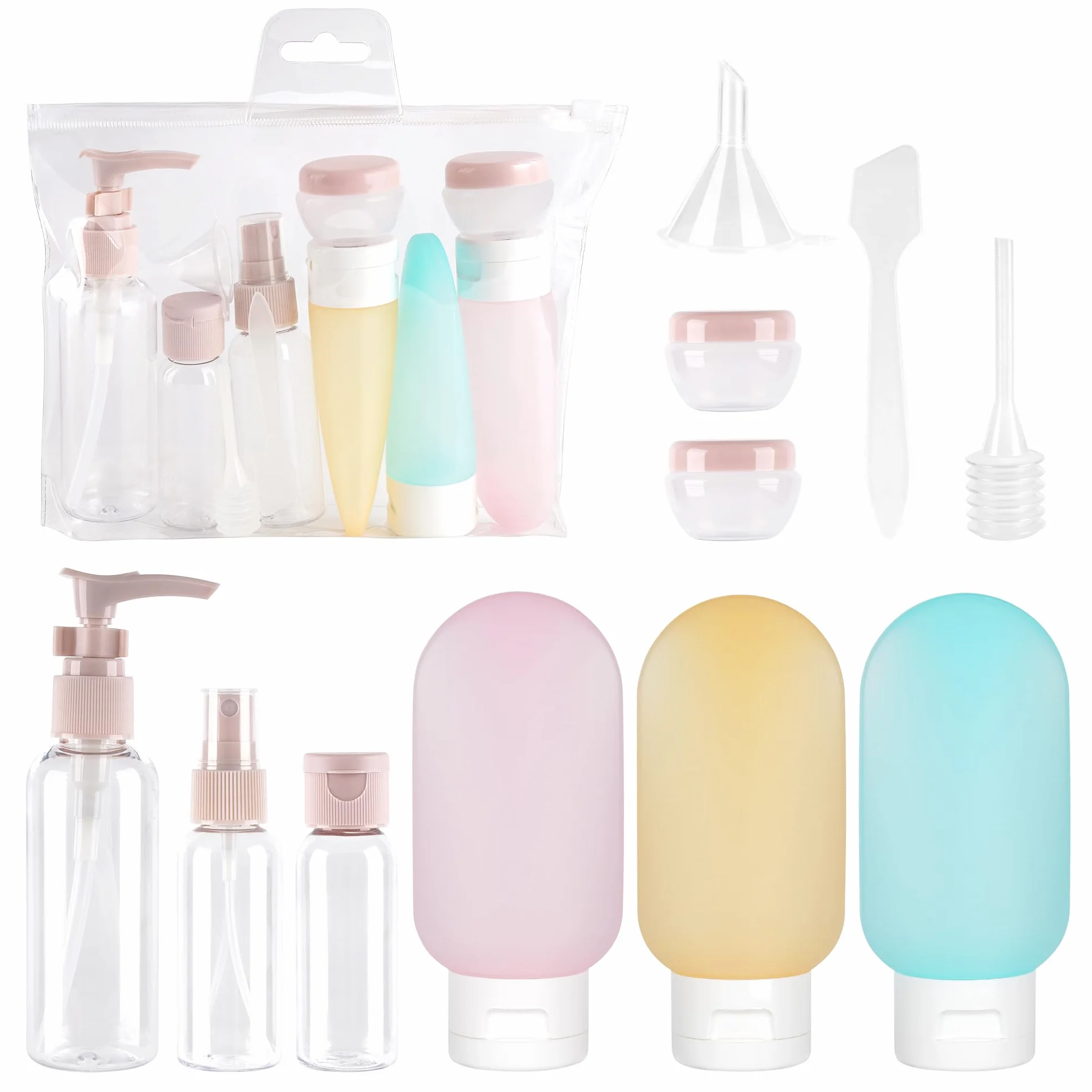 Set di 11 kit viaggio liquidi, contenitori da viaggio 30/50/60/80 ML, flaconi spray trasparenti, set regalo donna