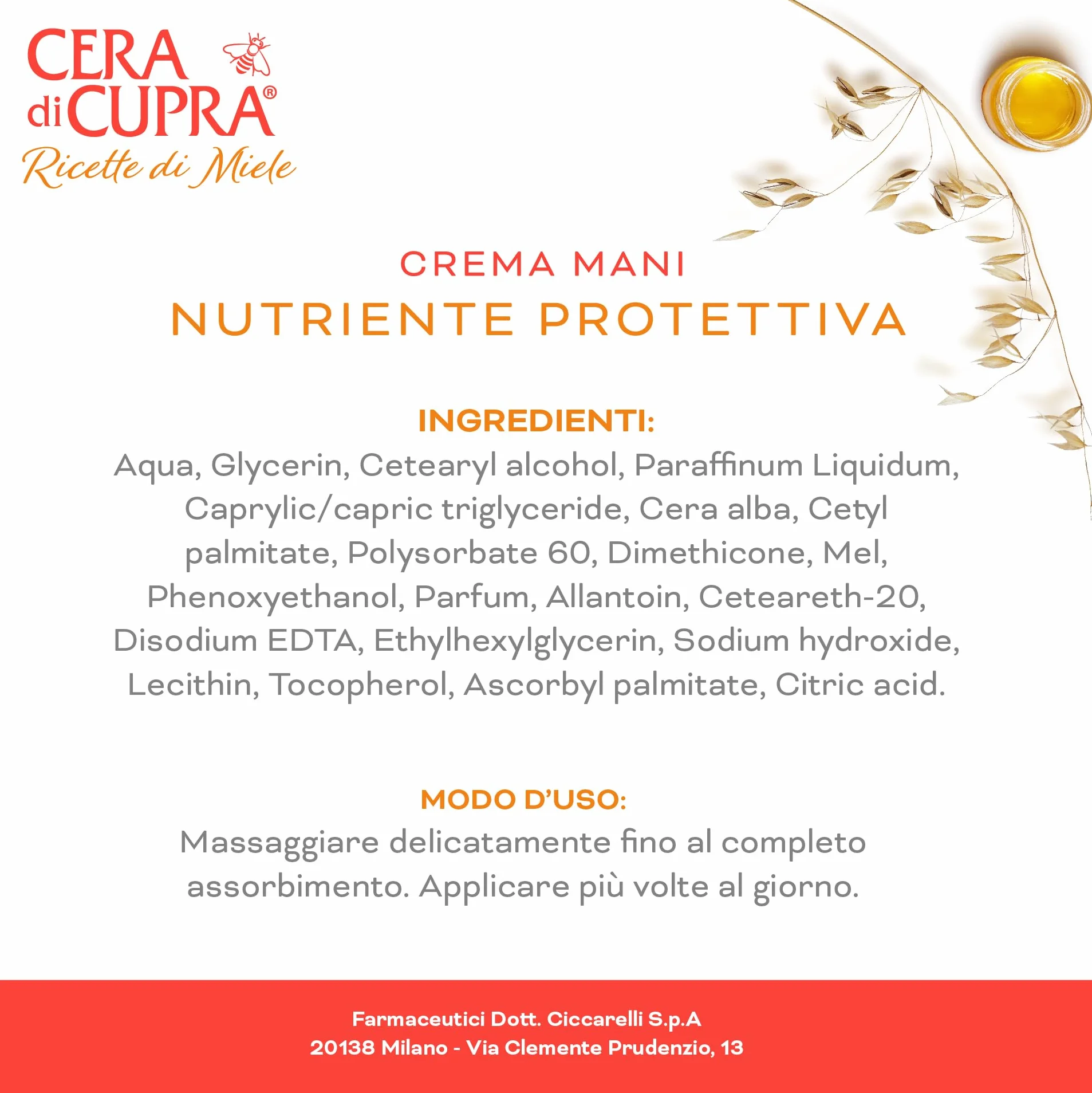 Crema Mani Nutriente Protettiva Cera di Cupra 75 ml Trattamento Quotidiano