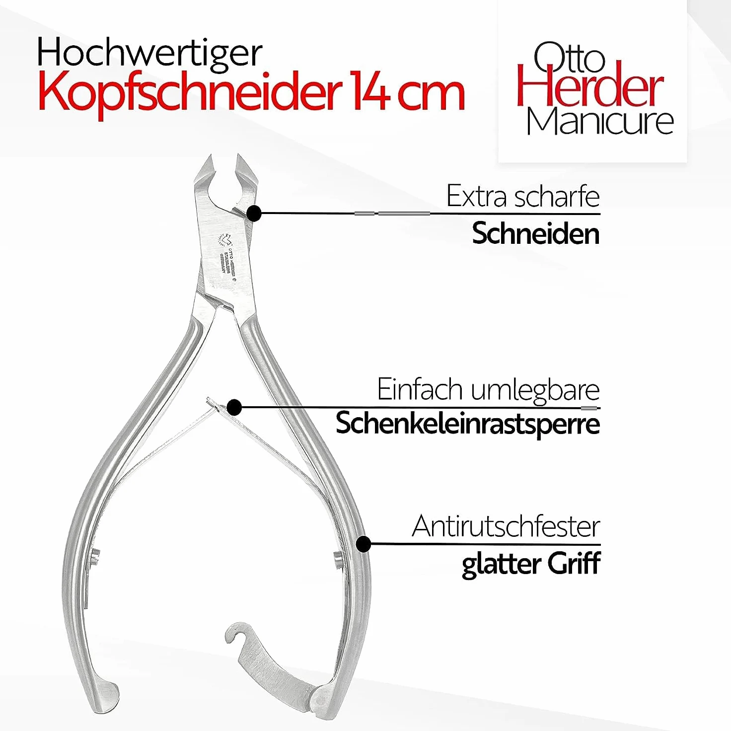 OTTO HERDER - Tronchesina per unghie dei piedi, 14 cm, in acciaio inox, tagliaunghie con lunghezza di taglio da 1,6 cm, per unghie spesse e incarnite