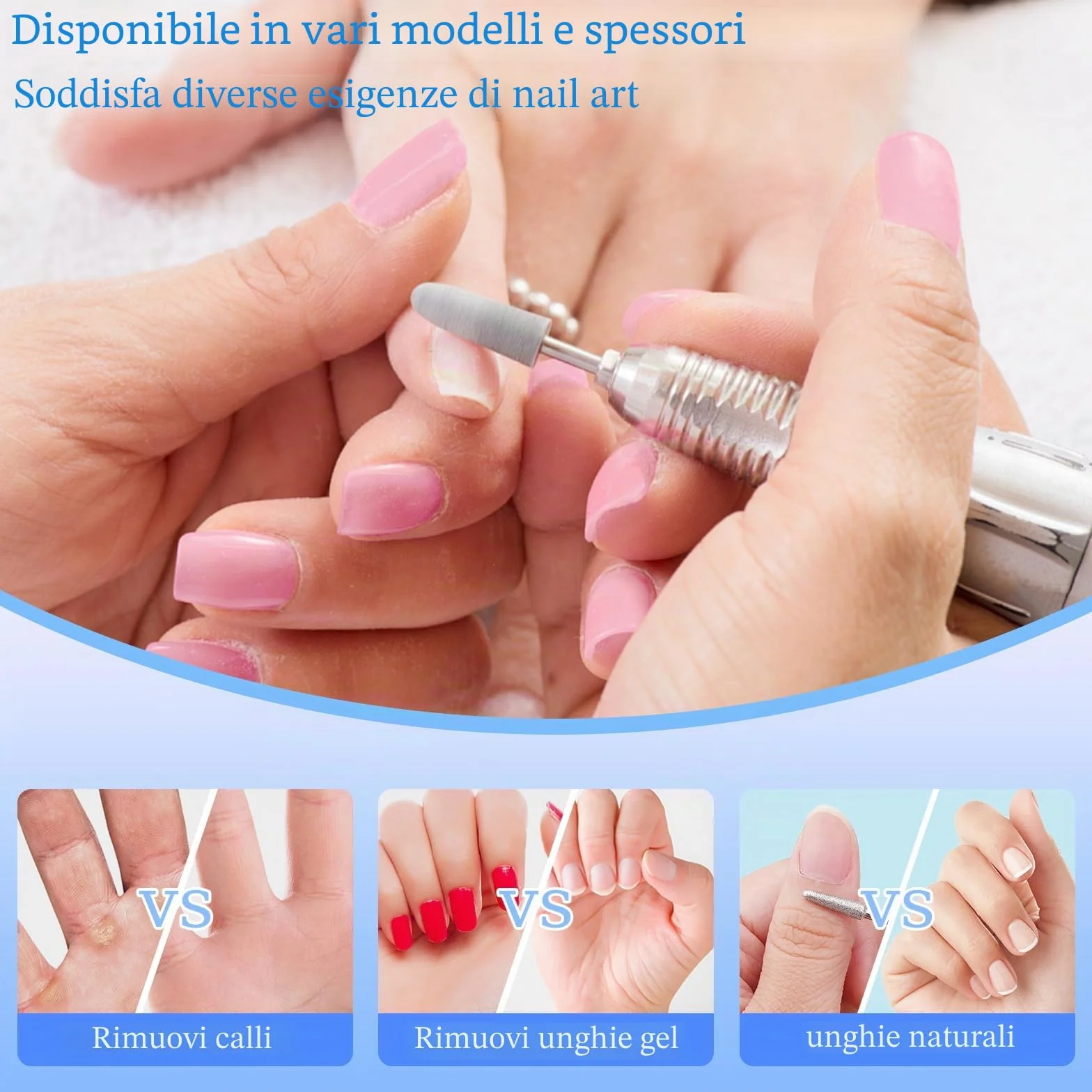 Punte Fresa Unghie in Carburo di Tungsteno 6 Pezzi 3/32 Pollici per Manicure Pedicure Rimozione Gel