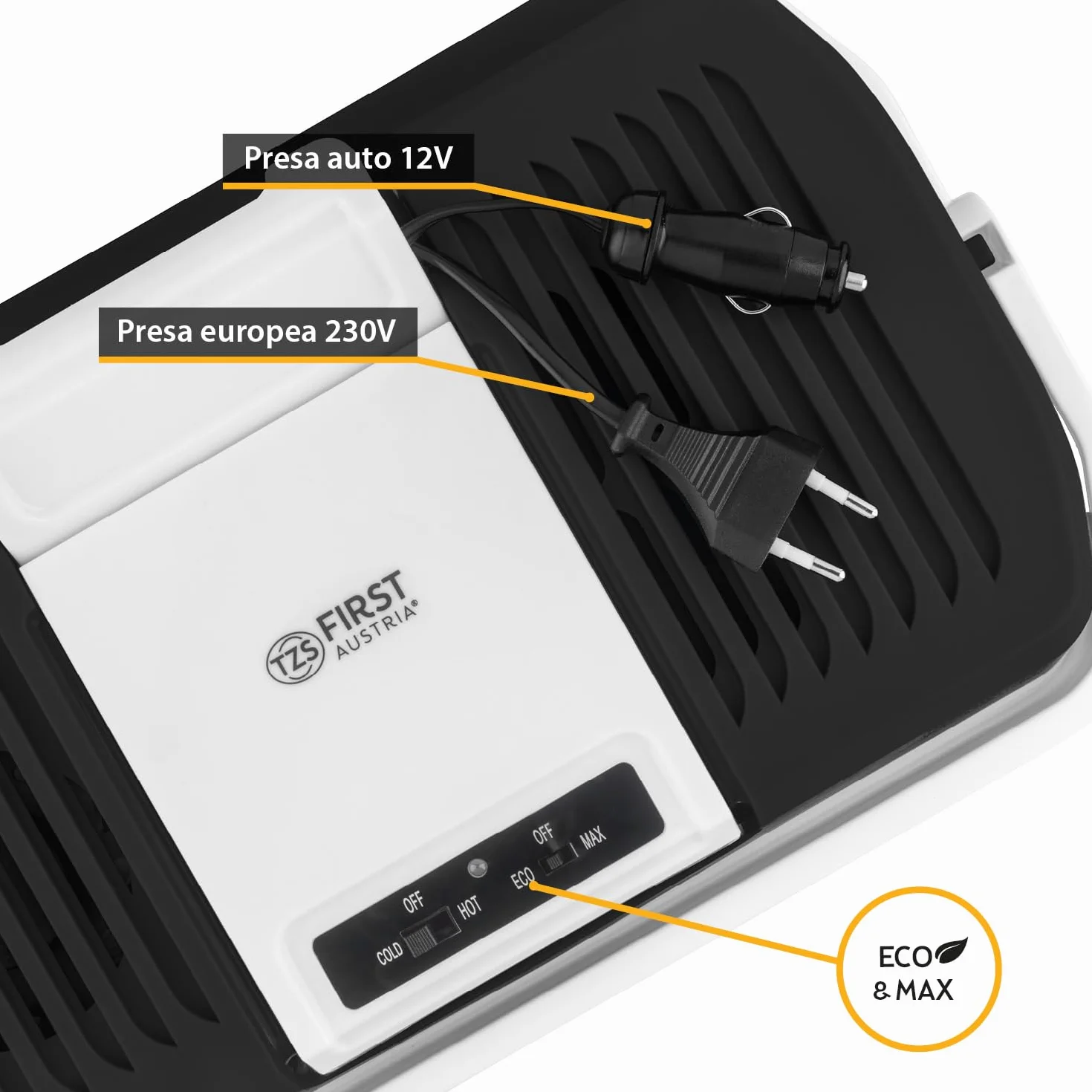 TZS First Austria Frigorifero portatile 24L 12V 230V termoelettrico raffredda riscalda Coolbox Nero