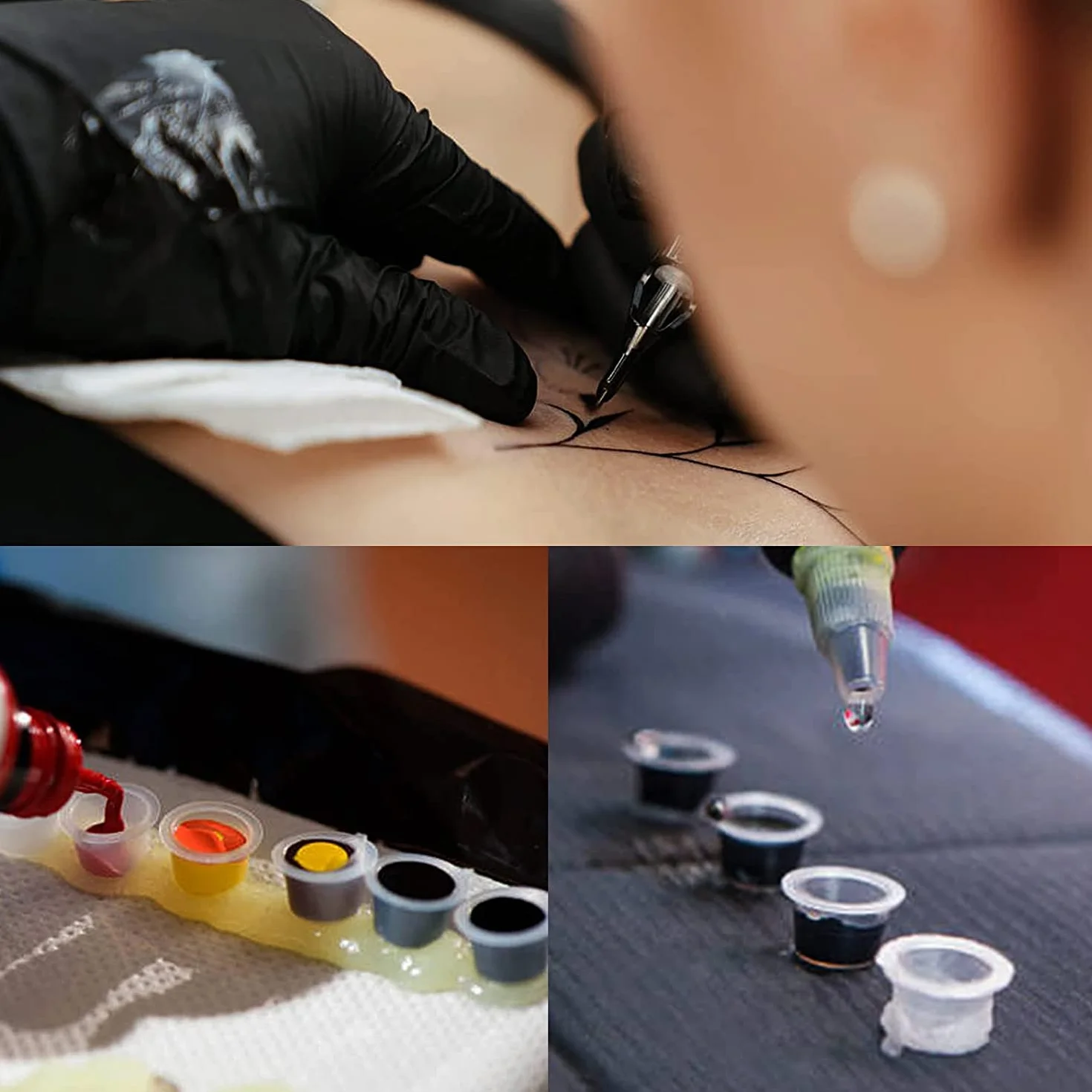 100 pezzi Tazze di Inchiostri per Tatuaggi Coppette Porta in Plastica Pigment Tatuaggi Tappi Tattoo Ink Caps Tazze di Inchiostro Tattoo Kit per tatuaggi Accessorio per tatuaggi