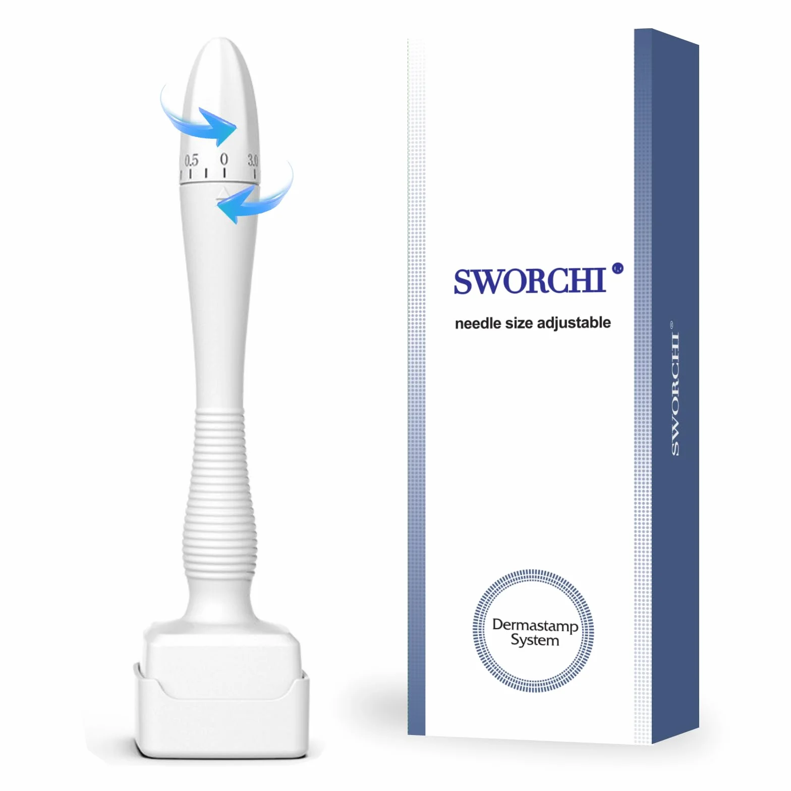 Timbro Dermastamp Derma Stamp Regolabile 0-3 mm Professionale 140 perni Titanio Microneedling per capelli barba viso corpo