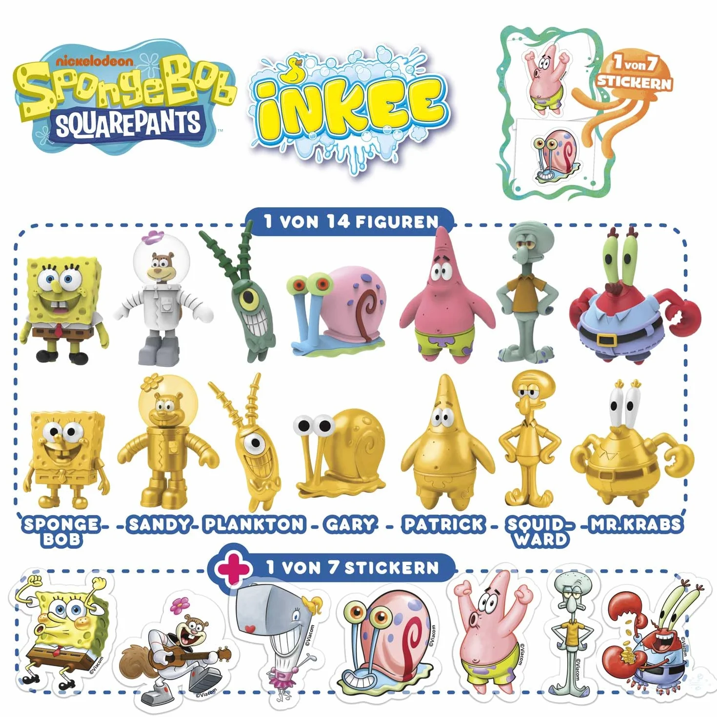 INKEE SpongeBob Bomba da Bagno con Sorpresa - Palla Bagno Bambini con Figura e Tatuaggio, Profumo Anguria, 100g, 7 Figure Collezionabili Edizione Oro