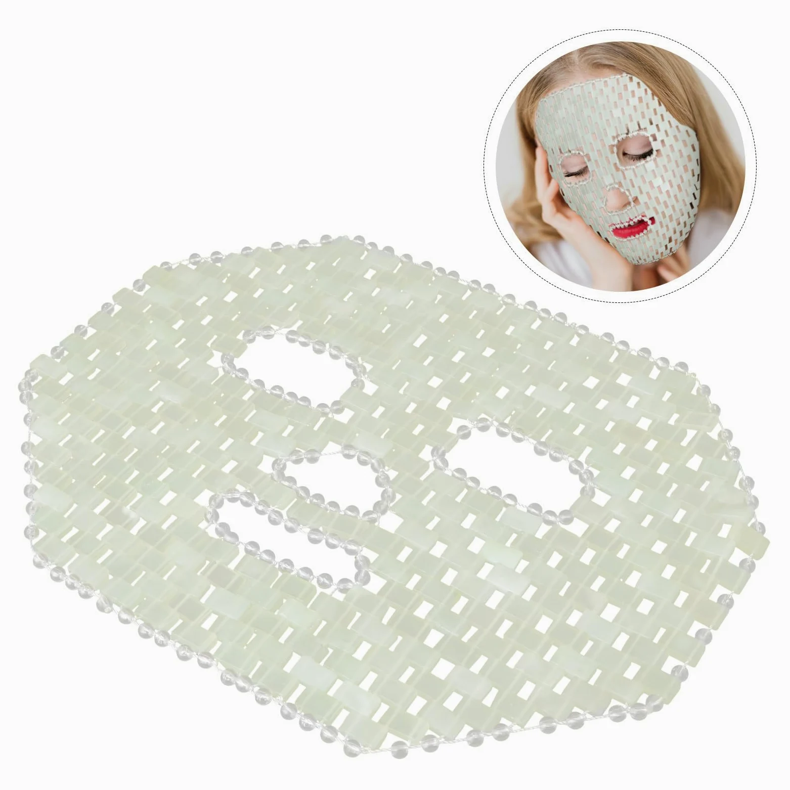 Ciieeo Maschera Viso in Jade, per Massaggio, Verde, per Sollievo da Bruxismo e Terapia, Uso Domestico e Primo Soccorso