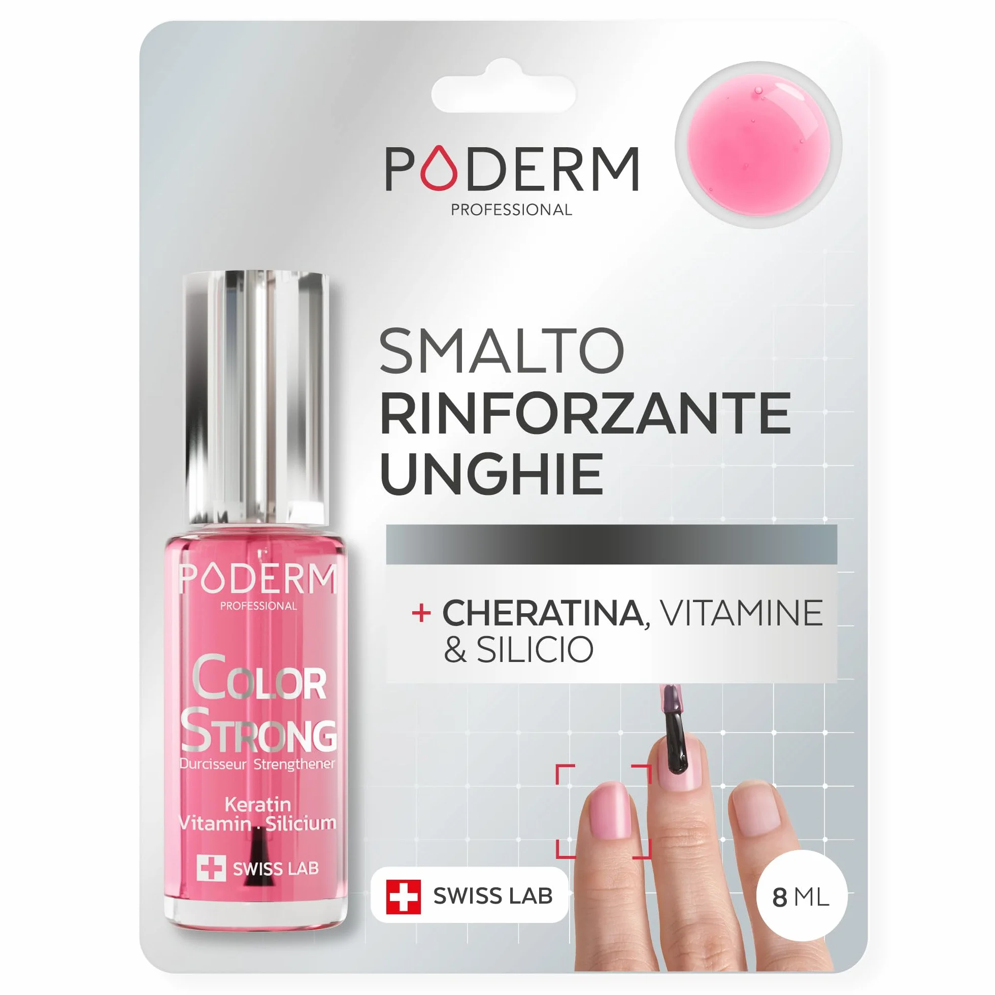 PODERM Smalto Rinforzante Unghie Lucido - Biotina Silicio Cheratina Ripara Rinforza Unghie Danneggiate