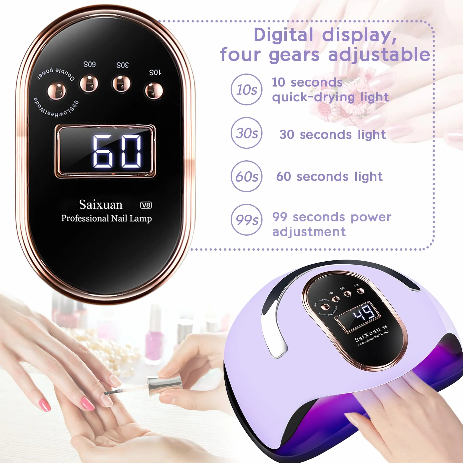 Lampada UV LED Lampada Unghie 168W Professionale Fornetto per Manicure/Pedicure Permanente Smalto Semipermanente 4 Timer con 10s/30s/60s/99s Display LED Automatico Sensore