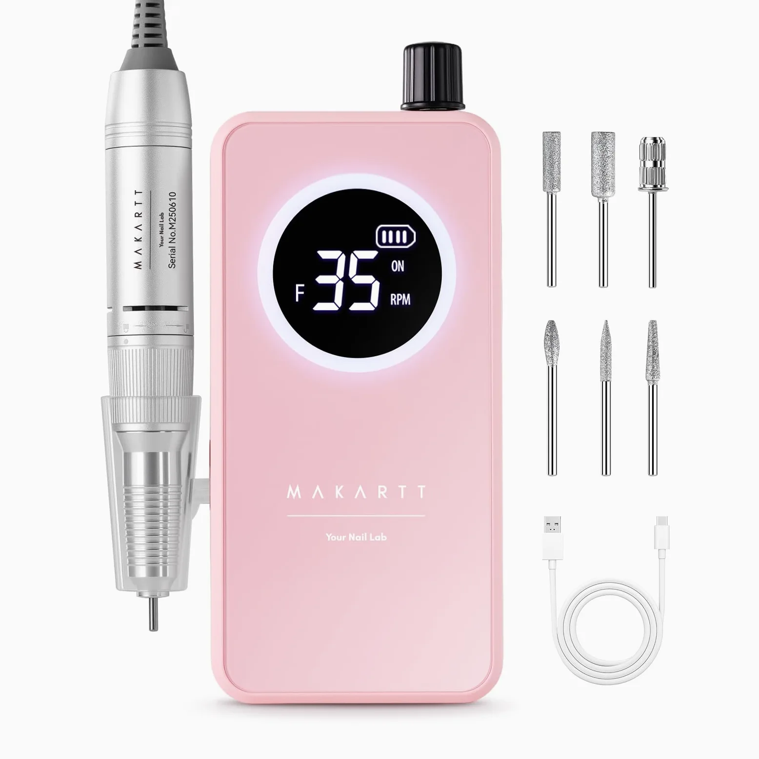 Makartt Fresa per unghie – Ricaricabile Professionale Fresa Chiodi da 35000 giri/min, set di lima elettrica per unghie e lima elettronica per vernice acrilica a immersione in polvere e gel, silenziosa