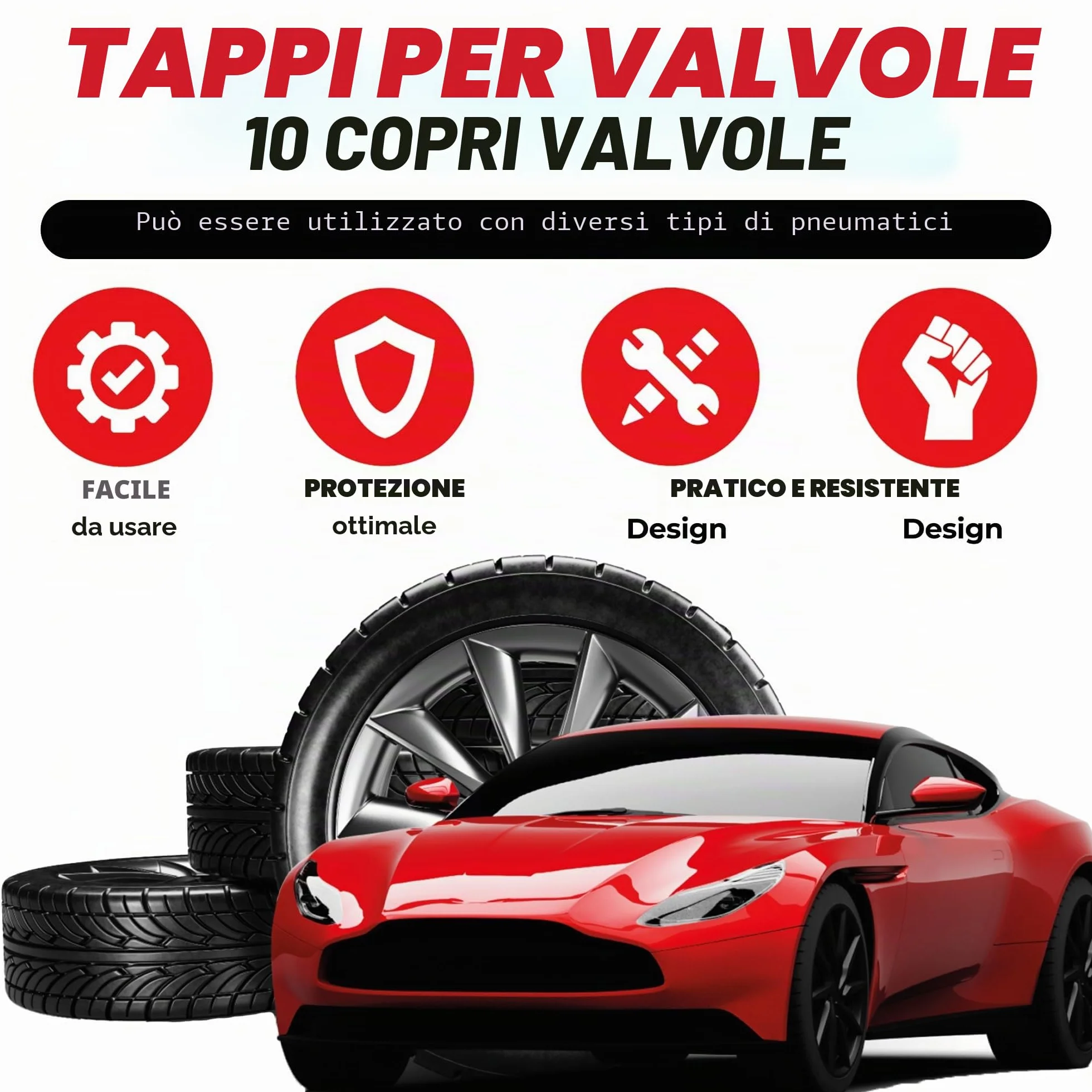 Tappi Coprivalvola per Pneumatici Compatibili Auto SUV Moto Bici Coperture Valvola Schrader Resistenti Guarnizione Interna Nero