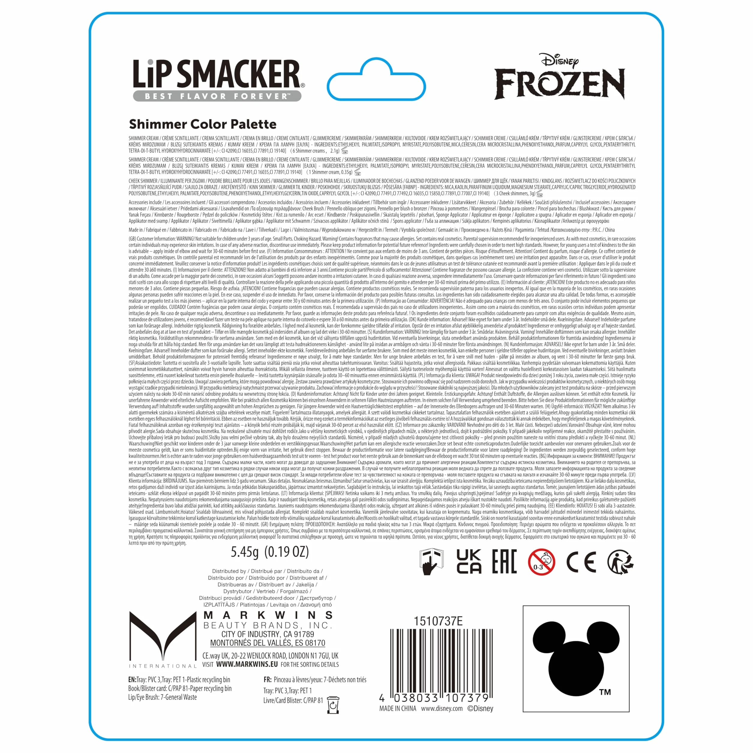 Lip Smacker Frozen Shimmer Color Palette, Set Trucchi Bambina di Frozen in 12-Pezzi, Creme Scintillanti, Pennelli per Fard e Trucco, Trucchi Bambina per un Divertimento Senza Fine, Regali Frozen