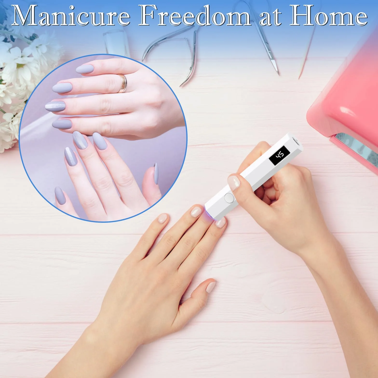 MXTIMWAN Lampada per unghie, UV portatile et ricaricabile, luce a mano per unghie in gel, con 2 timer 20/60S, per manicure, in resina di estensione del gel fai da te nail art bianco