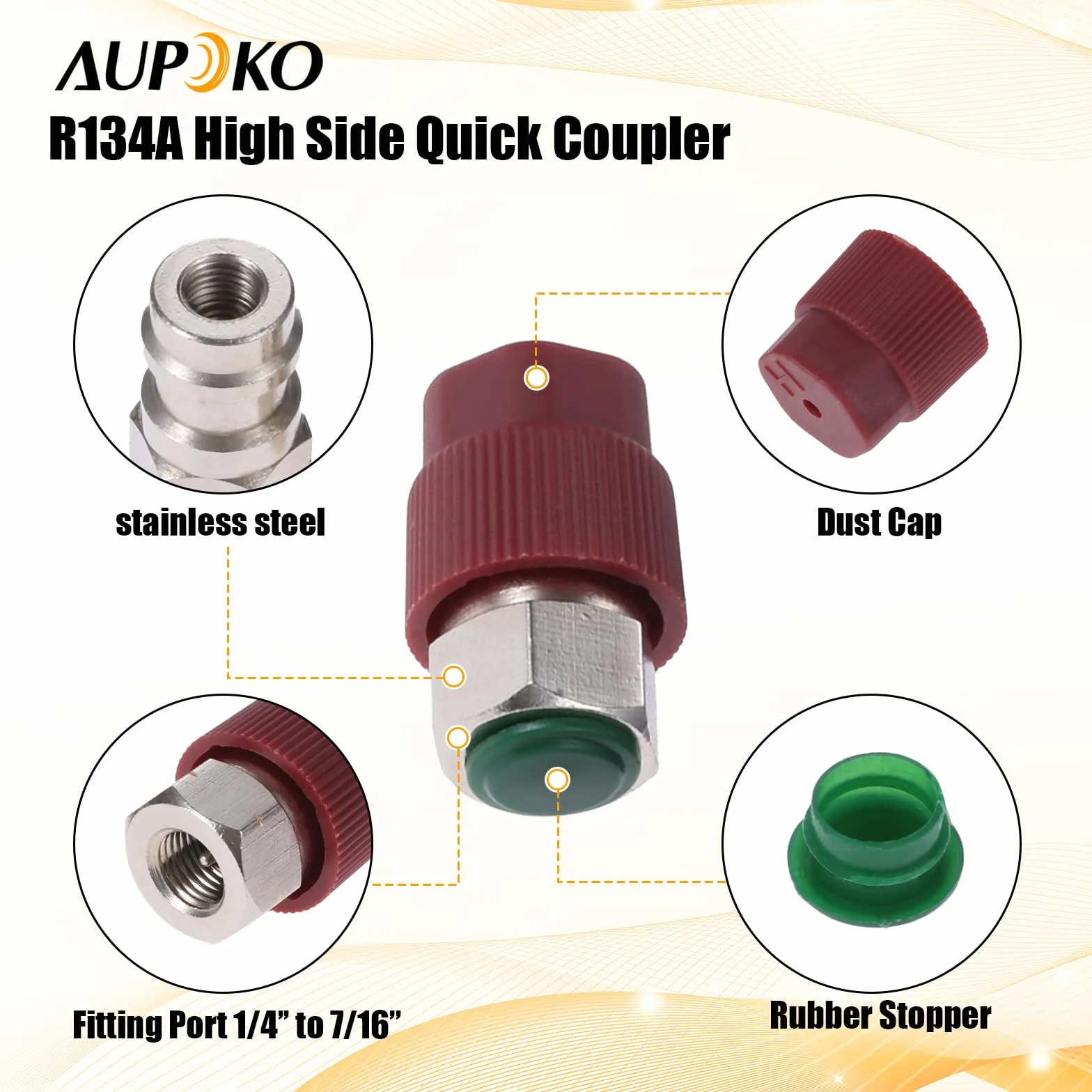 Aupoko Kit Adattatore Conversione R12 R22 a R134A, Set 2 Valvole Alta/Bassa 1/4" SAE 7/16"-20 UNF