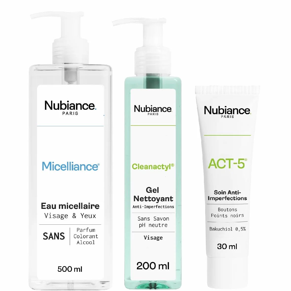 Nubiance Trio ACT-5 Acqua Micellare, Detergente Viso e Cura Viso