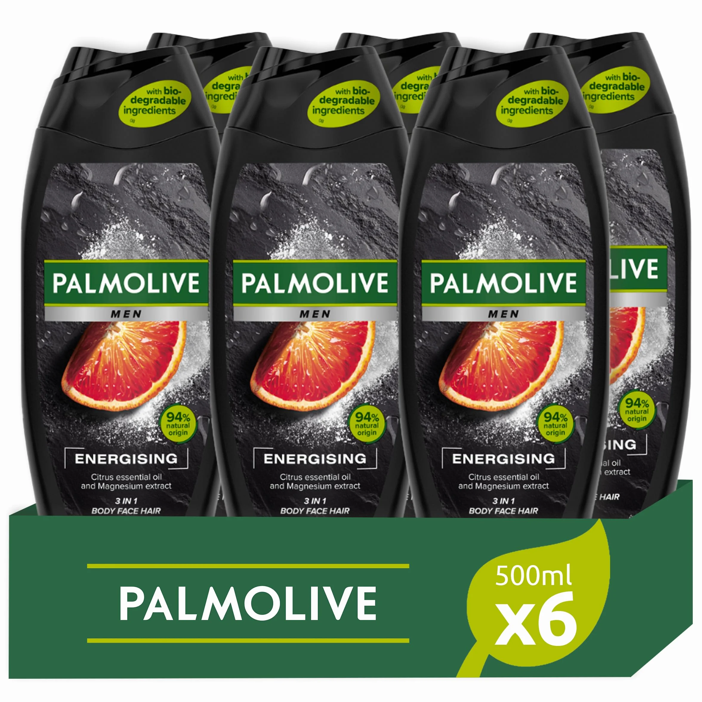 Palmolive Men 3 in 1 6x500ml con olio essenziale di citro ed estratto di magnesio per corpo, viso e capelli