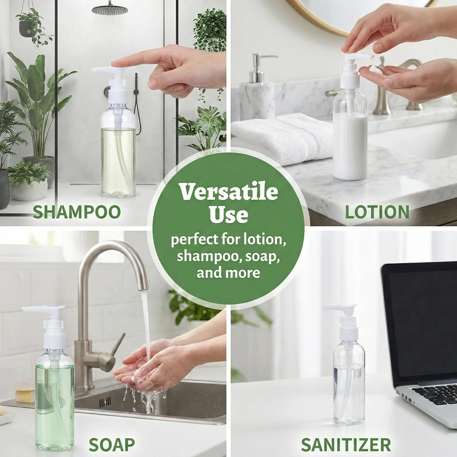4 Pezzi Flaconi da Viaggio, 100 ml Bottiglie da Viaggio Trasparenti, Pompa da Viaggio in Plastica Dispenser, Boccette Contenitori Ricaricabile, per Lozione Emulsione Olio Pulizia Shampoo Gel Doccia