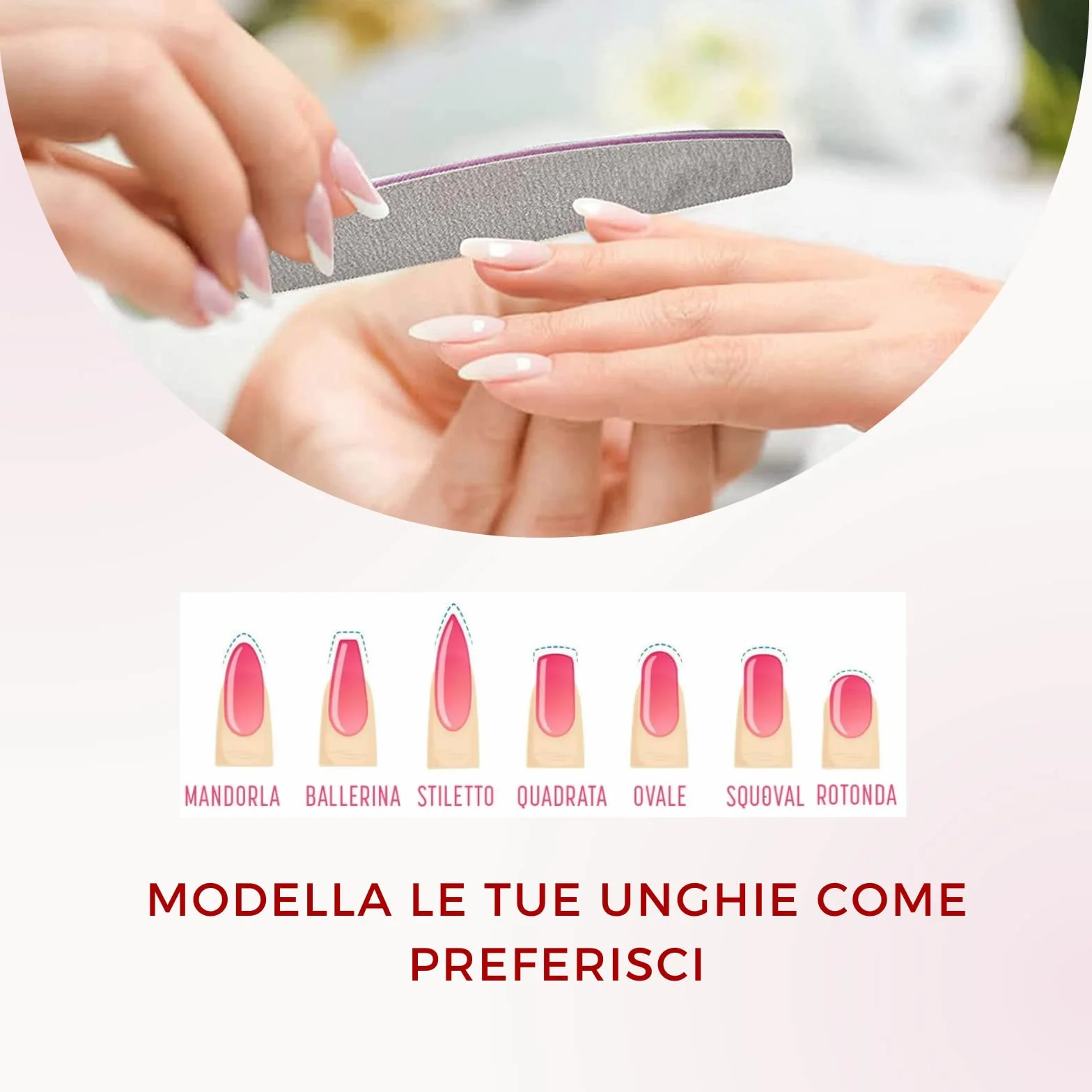 50 PEZZI SQUADO - Lime per Unghie 100 180 Professionali a Mezza Luna Bilaterali Set Limette Ricostruzione Unghie per Gel e Semipermanente Manicure (50 pezzi)