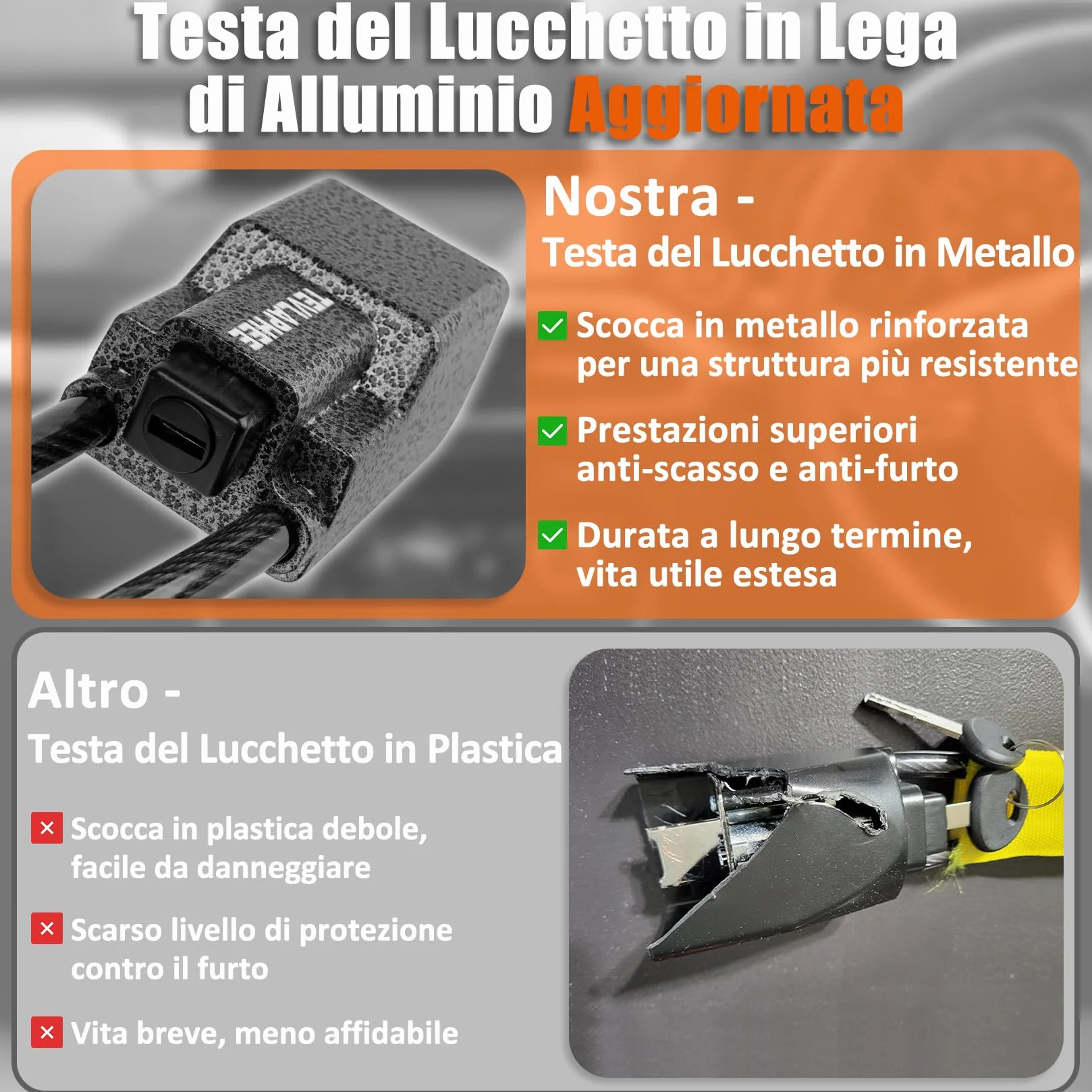 Tevlaphee Blocca Sterzo Automobile Antifurto Testa in Metallo Universale 3 Chiavi Giallo