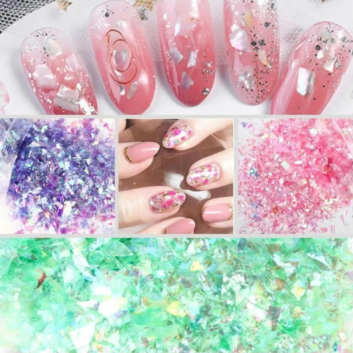 500g olografico misto carta conchiglia grosso glitter per unghie paillettes fiocchi scintillanti fette manicure corpo occhi viso glitter-azzurro-500g