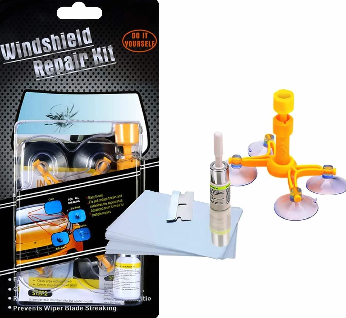 Manelord Car Kit Riparazione Parabrezza Auto Set Riparazione Chip Crepe Bulls-Eye Ragnatela Stella Nichel Mezzaluna