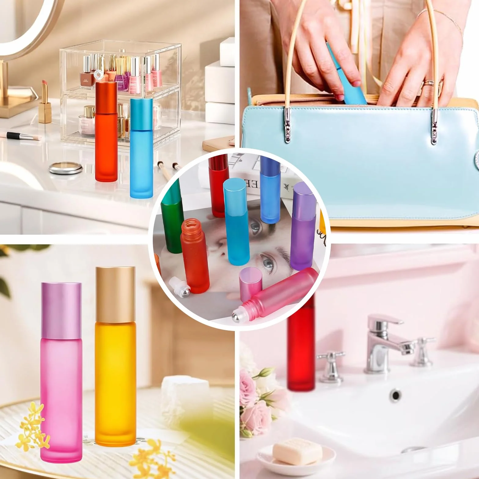 10 ml flacone Roll on Vuoto, 10 Pezzi flaconi Roll on per Oli - flaconi in Vetro Oli Essenziali, aromaterapia, profumi e Cosmetici, Moderni (10 Colori)