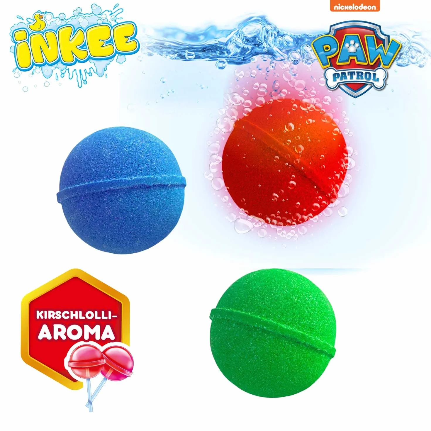 INKEE Paw Patrol Bombe da Bagno Bambini 3 Pezzi – Colorate con Aroma Ciliegia e Olio di Jojoba – Bath Bomb Naturali per Vasca – Adatte a Bambini dai 3 Anni
