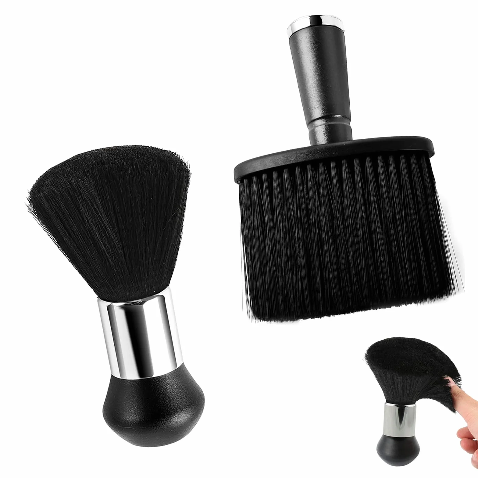 2 Pezzi Barbiere Collo Spazzola Nero Spolverino Spazzola per Spolverare il Collo Pennello da Barbiere per Parrucchieri, Salone, Barbiere