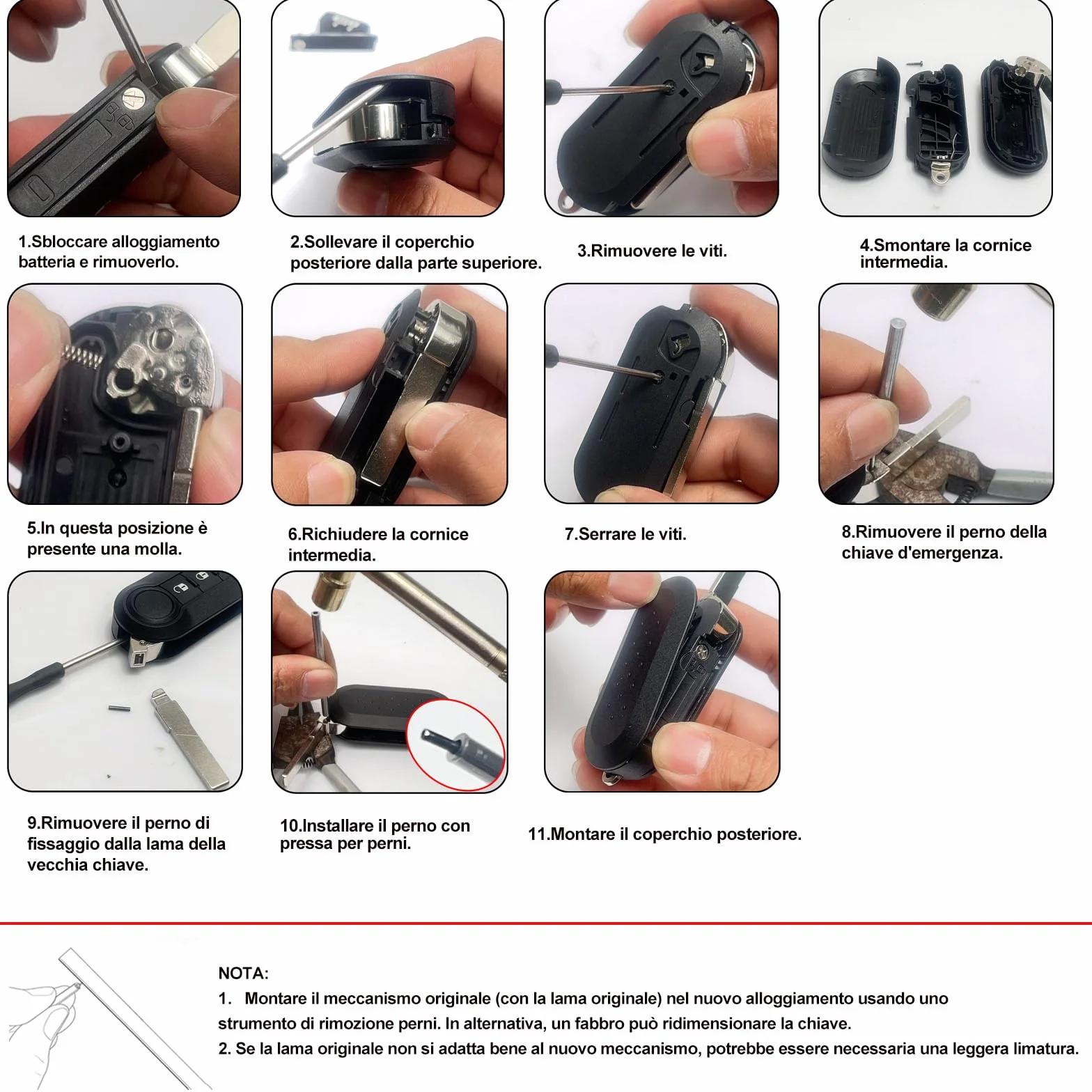 SUPALAND Guscio Chiave di Ricambio 3 Tasti per Telecomando Auto Fiat 500L 500 Punto Evo Grande Bravo Panda Ducato Lancia con Cacciavite e Catena Portachiavi