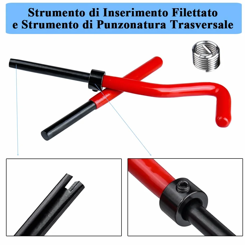 Mesee Kit Riparazione Filettatura M8 Acciaio Inossidabile, Strumenti Filettatura con Trapano Maschio Chiave Inserti per Automotive