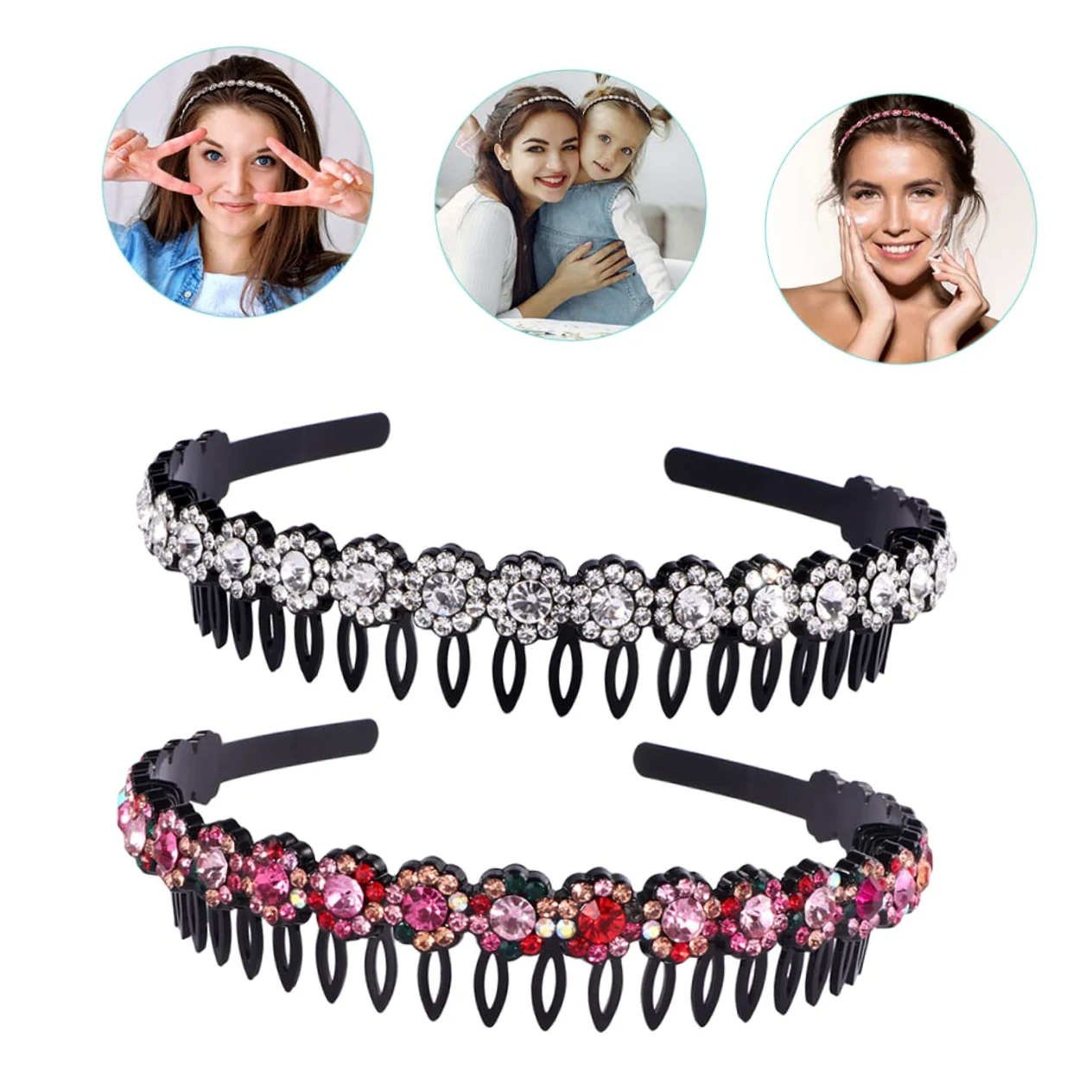 POPETPOP 10pezzi Fascia Per Con Punte Cerchietto Nonslip Con Strass Per Donna Accessorio Elegantper Makeup e Cura Della Colori Misti Per Spa e Uso Quotidiano