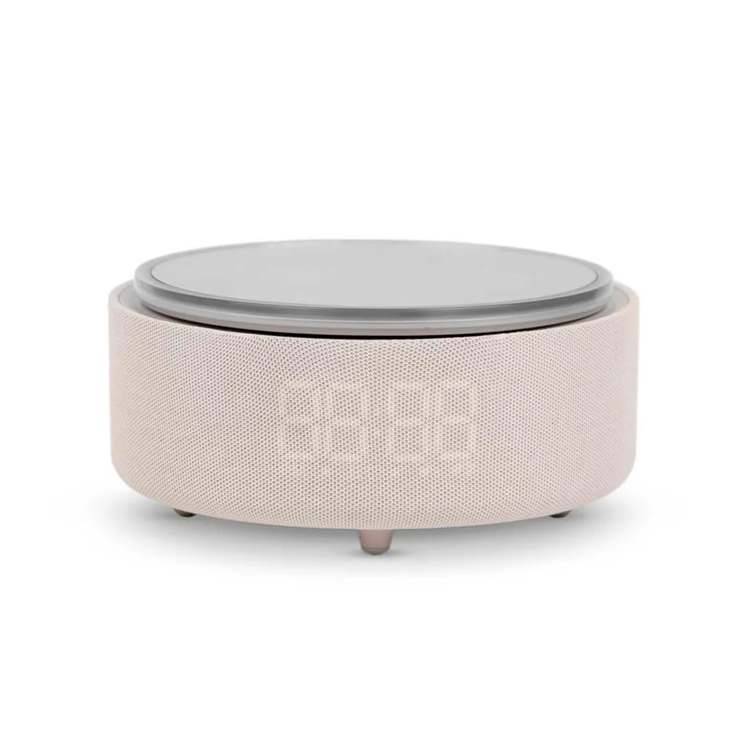 Make Up Specchio LED da Tavolo con Luce Dimmerabile, Ricarica Wireless Qi, Cassa Bluetooth e Orologio Digitale, Specchio Beauty per Trucco e Skincare (Beige)