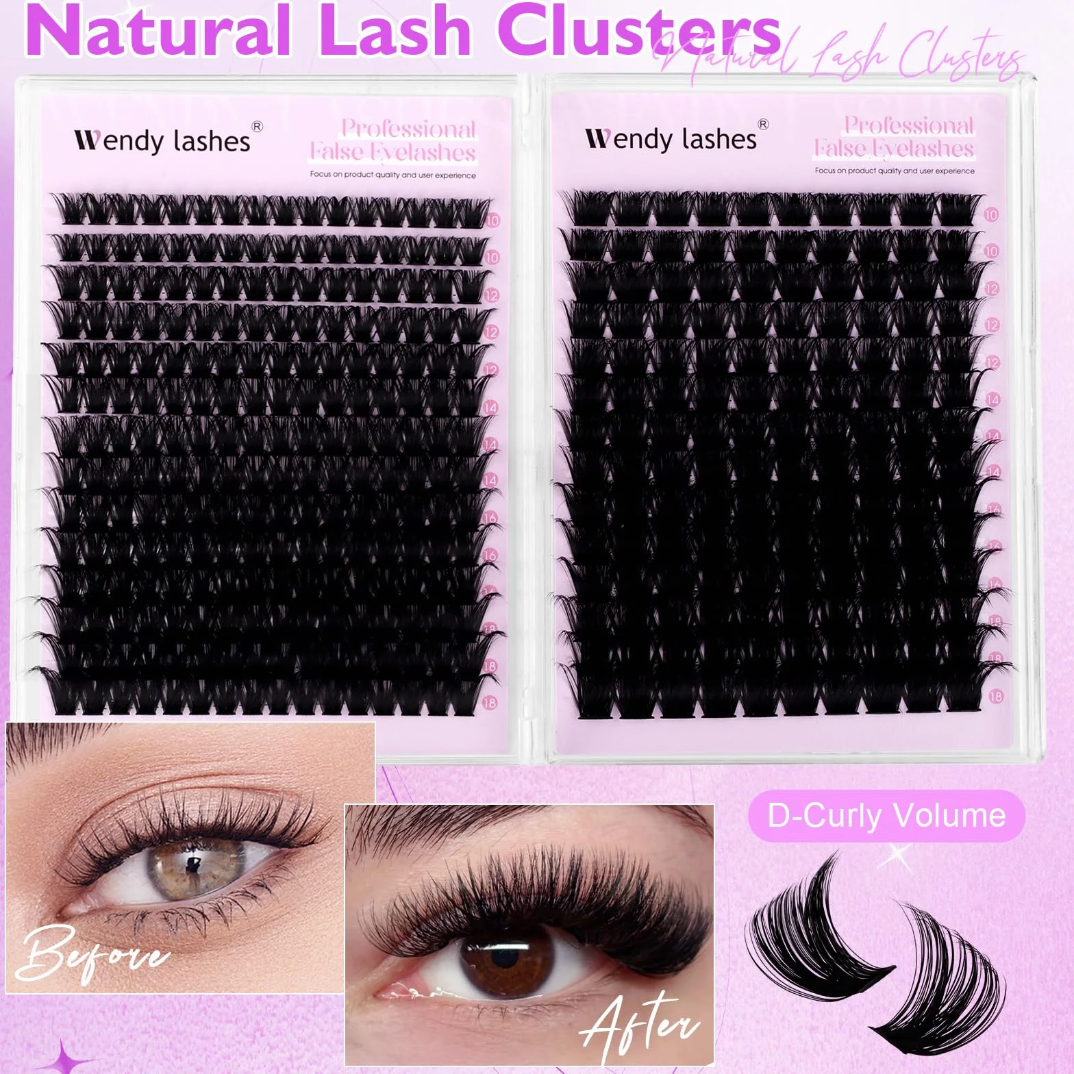 Ciglia Finte Ciuffetti 594PCS 80D+100D D-Curl 10-18mm Look Naturale Lash Extensions DIY