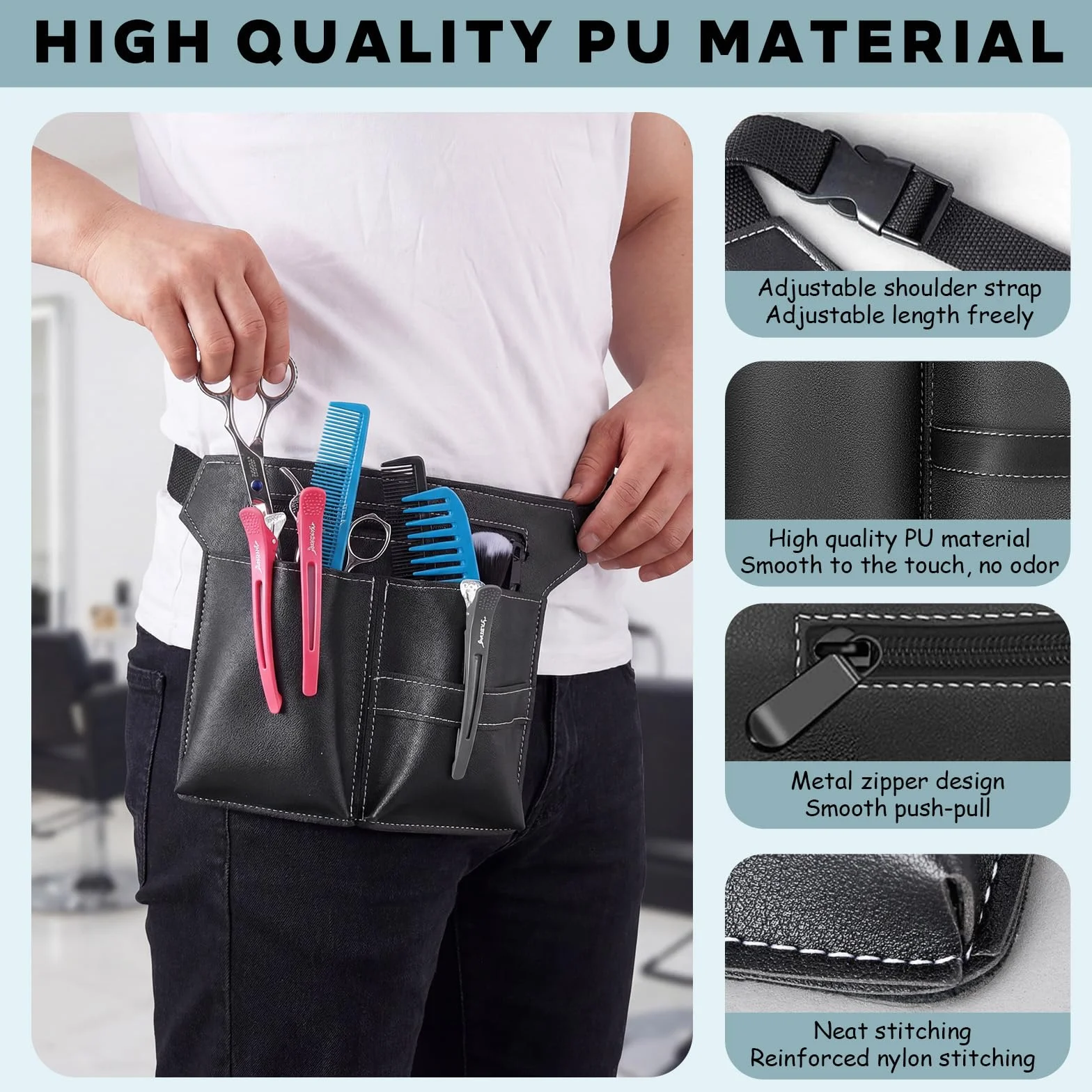 Friseur Tasche, Borsa da Parrucchiere, Borsa Porta Attrezzi per Parrucchieri, Borsa da Parrucchiere in PU Nero, Grande Cintura Portatile Nera per Forbici, Pettini e Utensili da Parrucchiere