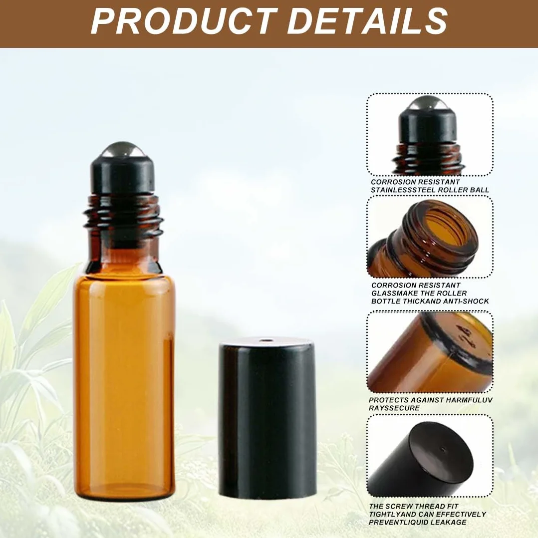 Roll on Essential Oli Oli,4 Pezzi Roll On Vuoto per Oli Essenziali 5ml, con sfera a rullo in acciaio inox, Riutilizzabile, Boccette Vetro per Oli, Profumi, Cosmetici, Aromaterapia