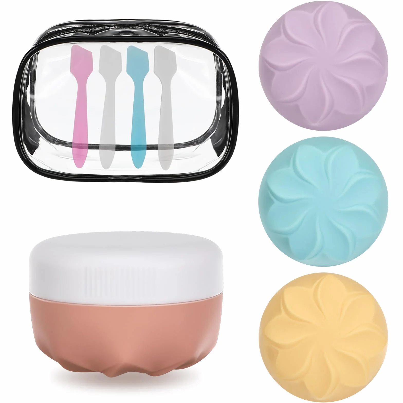 Pavlleen 4 Pezzi vasetti per crema da riempire, 30 ml Barattoli per Crema in Silicone, con bustina trasparente, accessori da viaggio/accessori da viaggio, per cosmetici, creme, lozioni