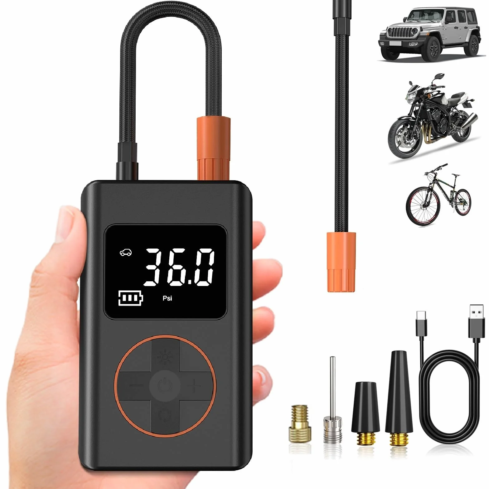 WYRIAZA Compressore Aria Portatile Auto 150PSI, Gonfiatore Elettrico Portatile 10000mAh, Mini Compressore, Pompa Elettrica è Adatto per Auto, Moto, Bicicletta, Palla