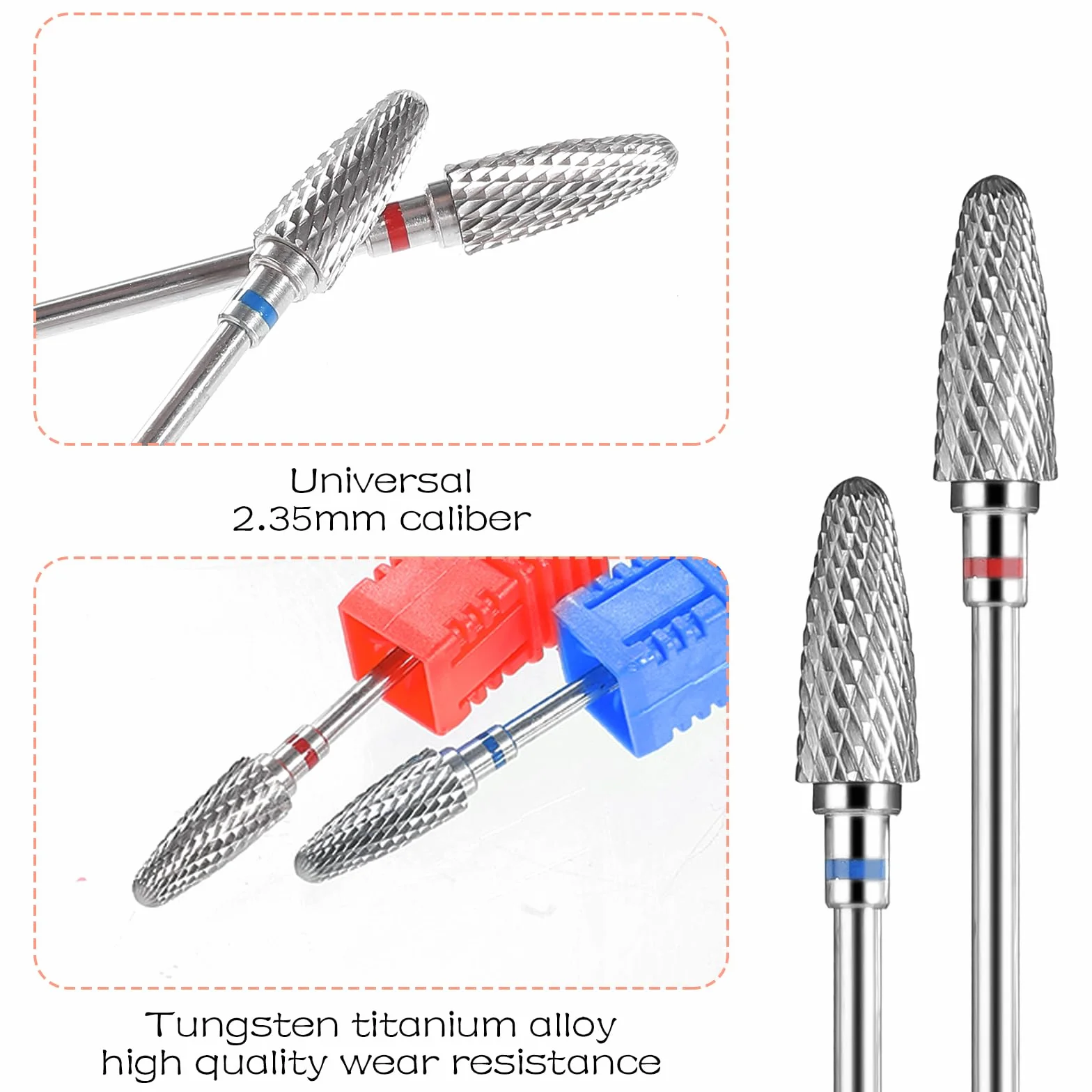 Gjinxi 2 punte per fresa per unghie in acciaio al tungsteno 3/32" lima per unghie gel acrilico manicure pedicure