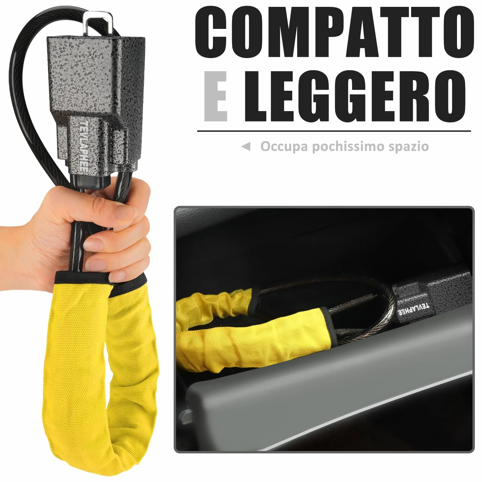 Tevlaphee Blocca Sterzo Automobile Antifurto Testa in Metallo Universale 3 Chiavi Giallo