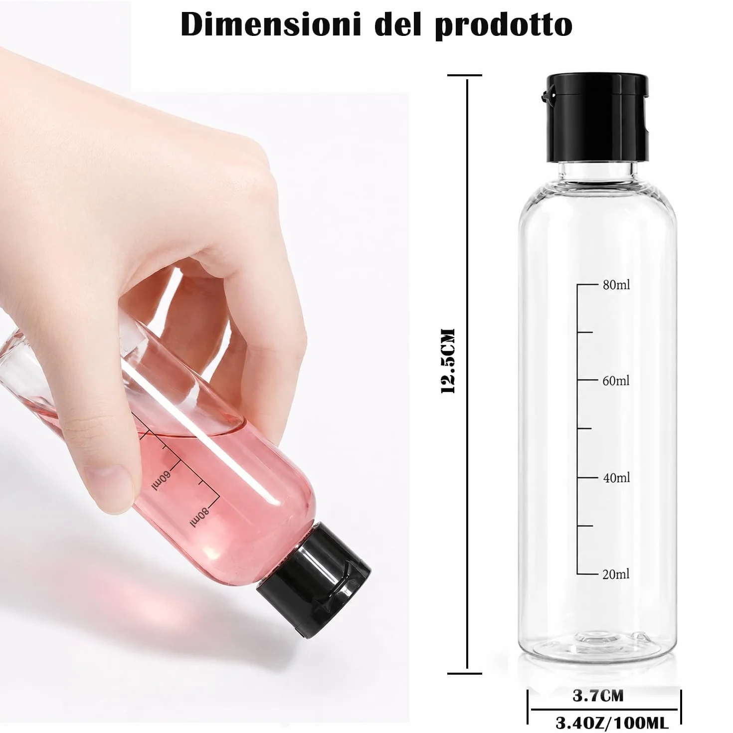 bottiglie da viaggio da 100 ml di plastica vuote,5 PCS flaconi da viaggio vuoti trasparenti per aereo ,Kit Contenitori Viaggio Liquidi in plastica, flacone trasparente per shampo lozione tonico viso