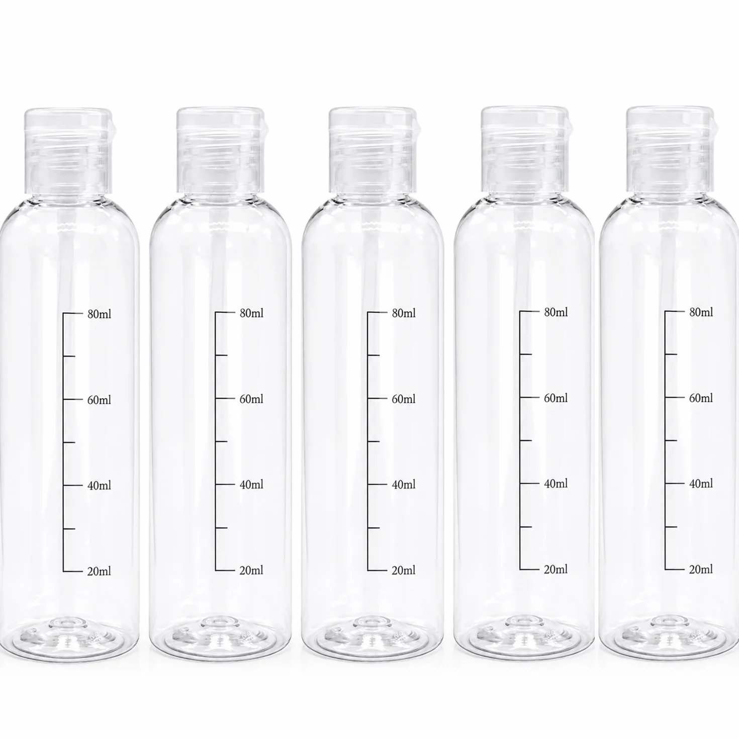 Bottiglie da viaggio 100ml,5 PCS flaconi da viaggio vuoti trasparenti per aereo,Kit Contenitori Viaggio Liquidi in plastica, flacone trasparente per shampo ，lozione， tonico viso, gel,Olio solare