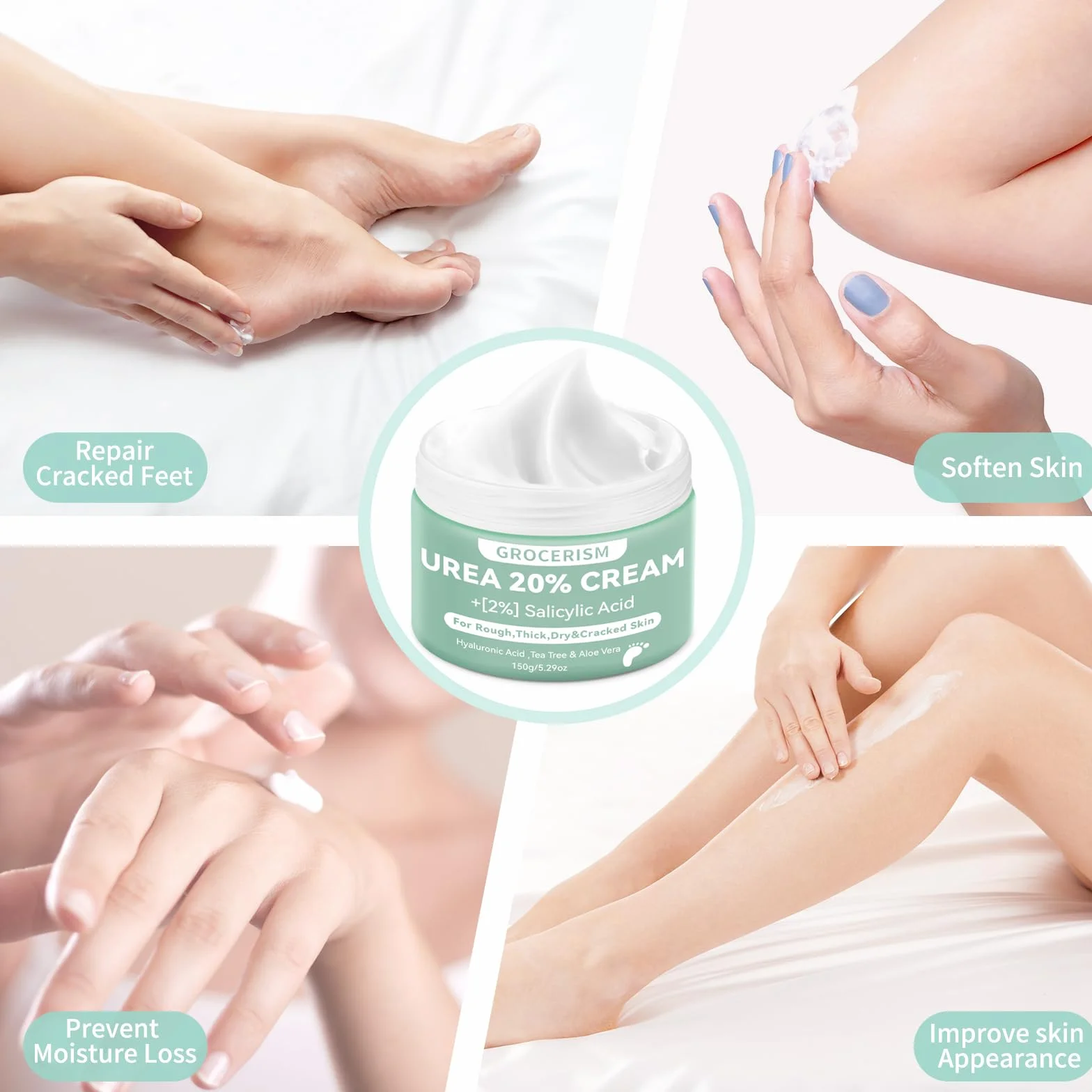 Crema Piedi Urea 20% 150g || Crema Piedi e Mani Con Acido Ialuronico, Tea Tree, Aloe Vera – Idratazione Profonda, Calli-20% 150g