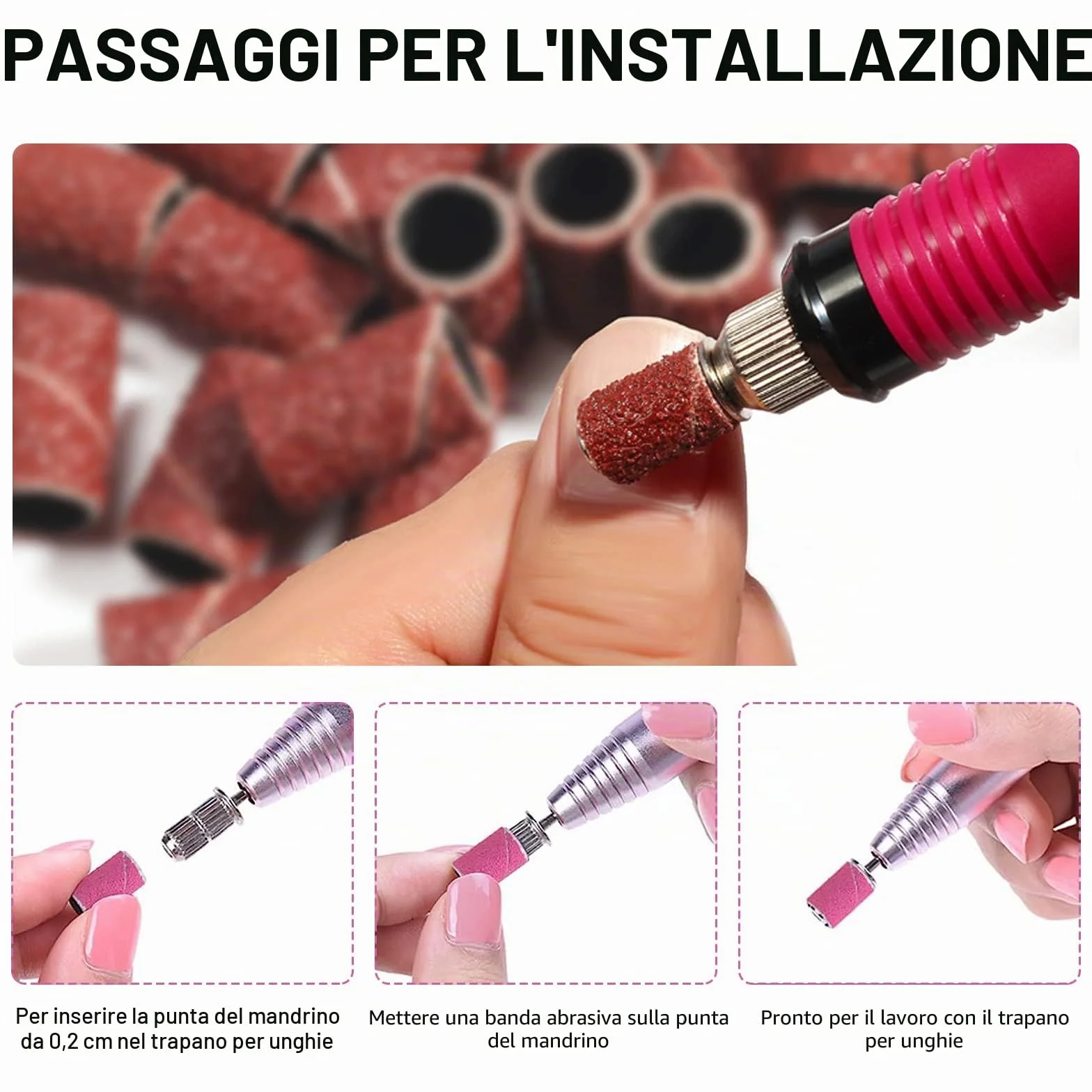 120 Pezzi Nastri Abrasivi Manicure, 80# 120# 180# 240# Levigatura Bande, Bande Abrasive con Punte per Fresa Unghie per Pedicure del Manicure del Trivello del Unghie Macchina