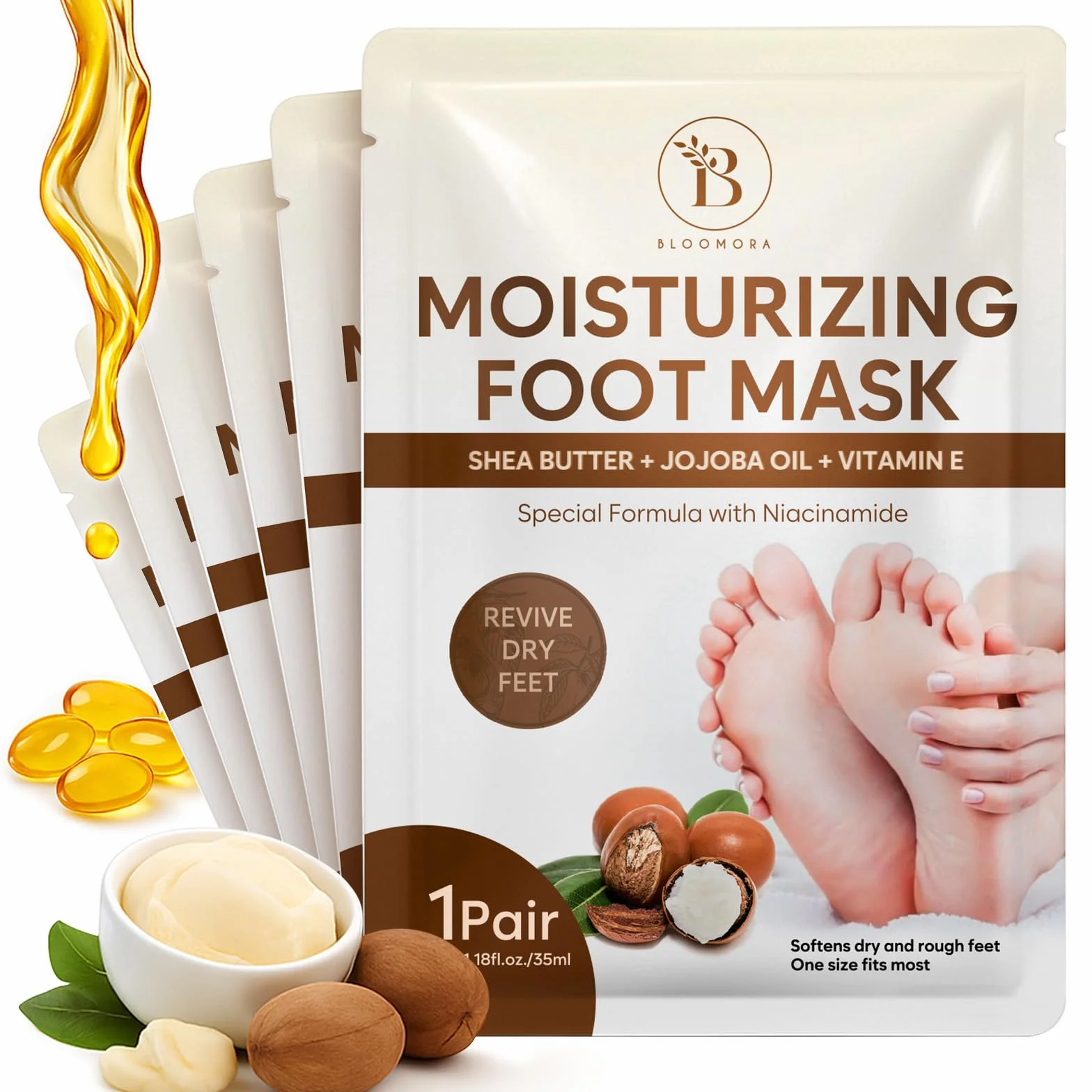 Maschera per Piedi Idratante, Cura per Talloni Screpolati con Burro di Karité, Olio di Jojoba e Vitamina E, Maschera Piedi Secchi Screpolati, (6 Paia)