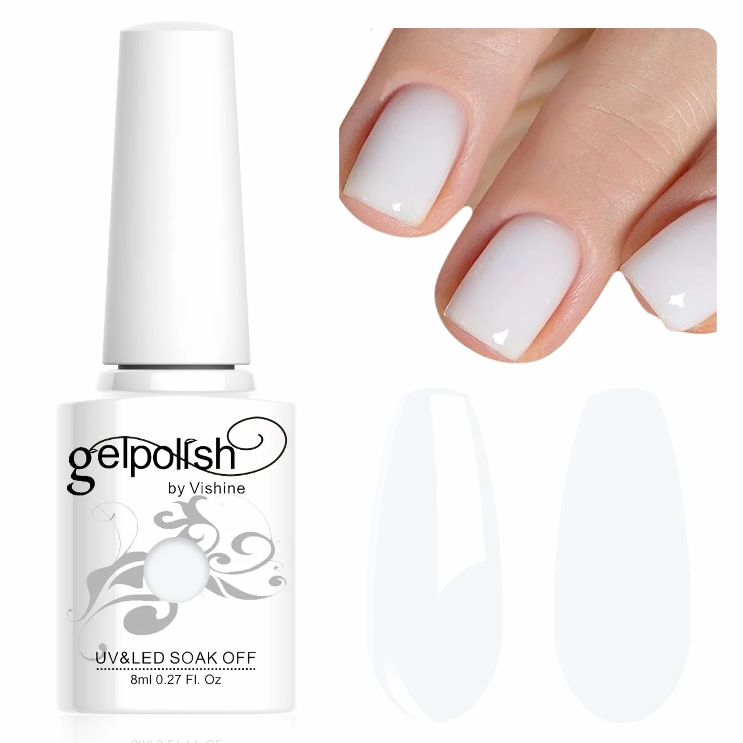 Vishine Smalto gel bianco latte colore naturale nude traslucido per manicure francese Soak Off UV Clear Coat 8 ml