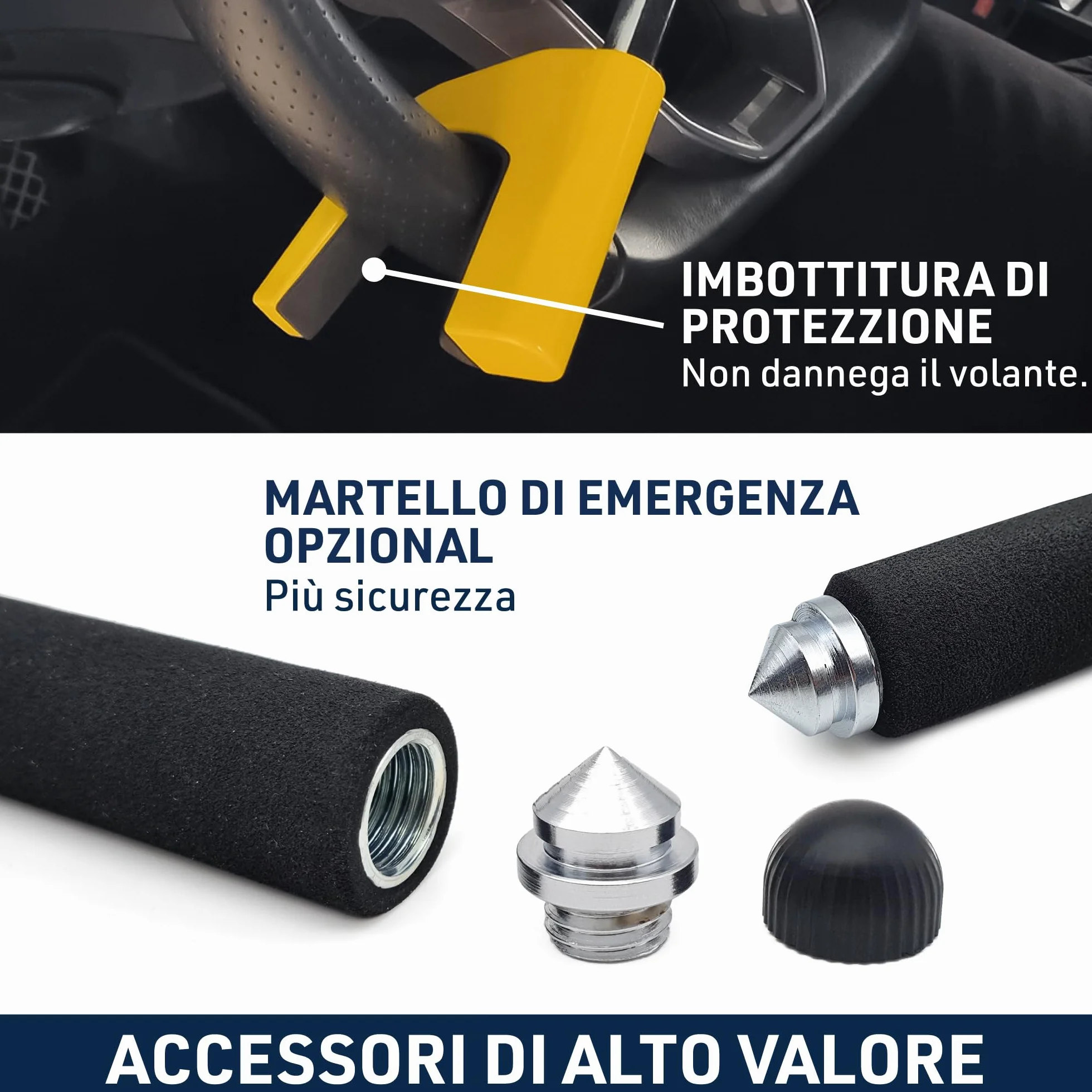 URBAN UR978Y Antifurto Auto Doppia Sicurezza Blocca Sterzo 120dB LED Bloccaggio Automatico Blocco Volante Meccanico Universale