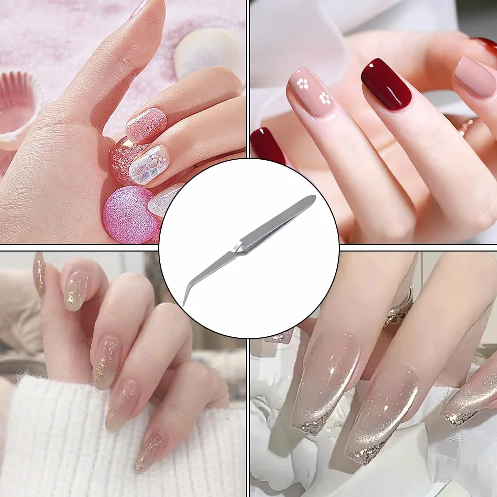 Pinzette per Unghie in Acciaio Inox, Pinze Manicure Multifunzione per Unghie Gel