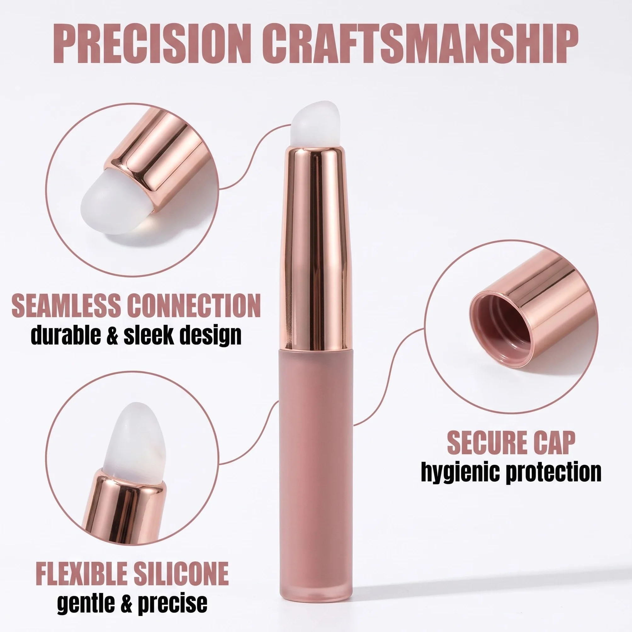 2 Pennello Per Labbra In Silicone multifunzionale con cappuccio, per rossetto, gloss, correttore e unghie, rosa e grigio