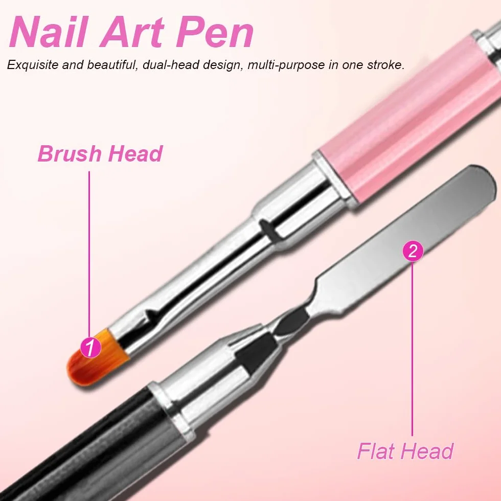 Dual-ended Nail Art Penna, 2 Pcs Pennello Gel Unghie Ricostruzione, 2 in 1 Nail Art Brush