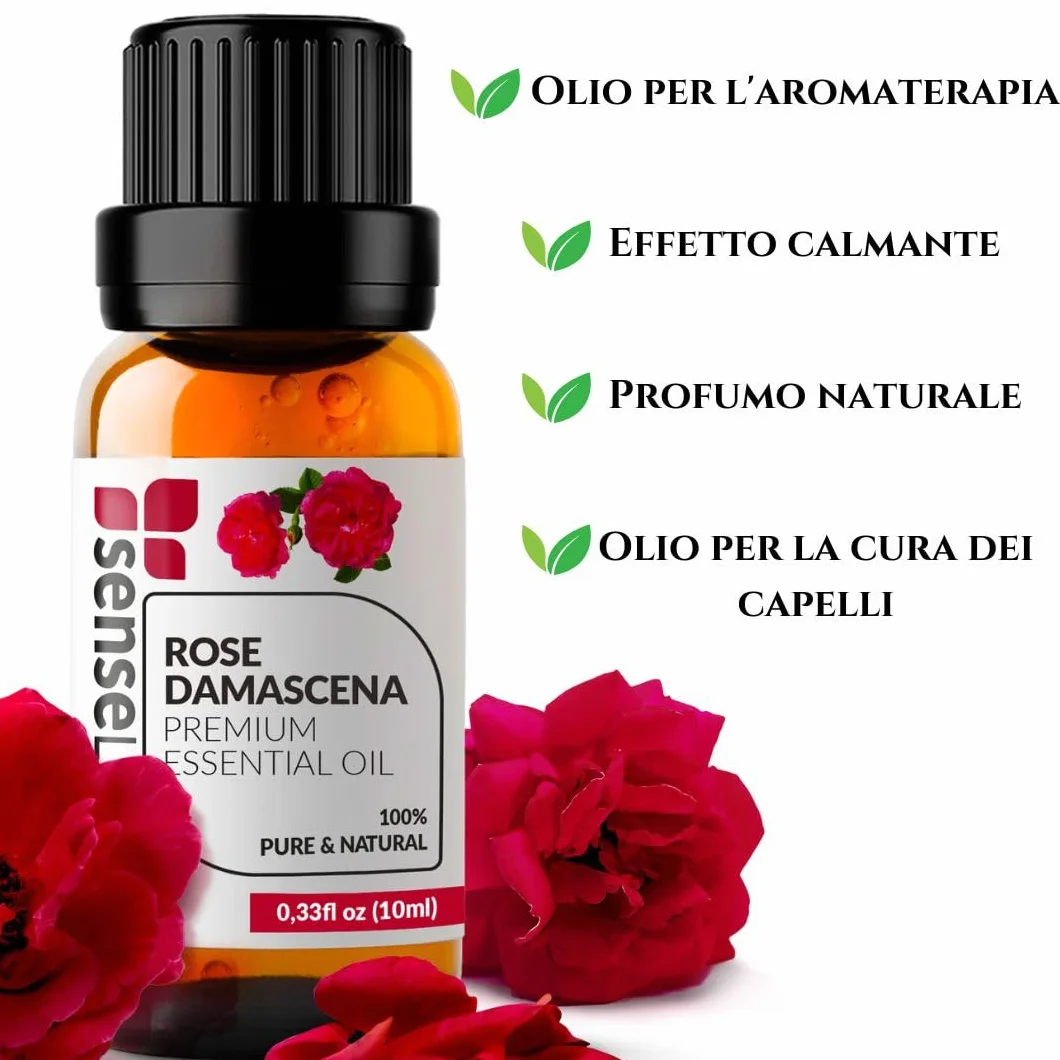 Olio essenziale di rosa damasco 100% puro naturale per uso terapeutico diffusori e umidificatori (10 ml)